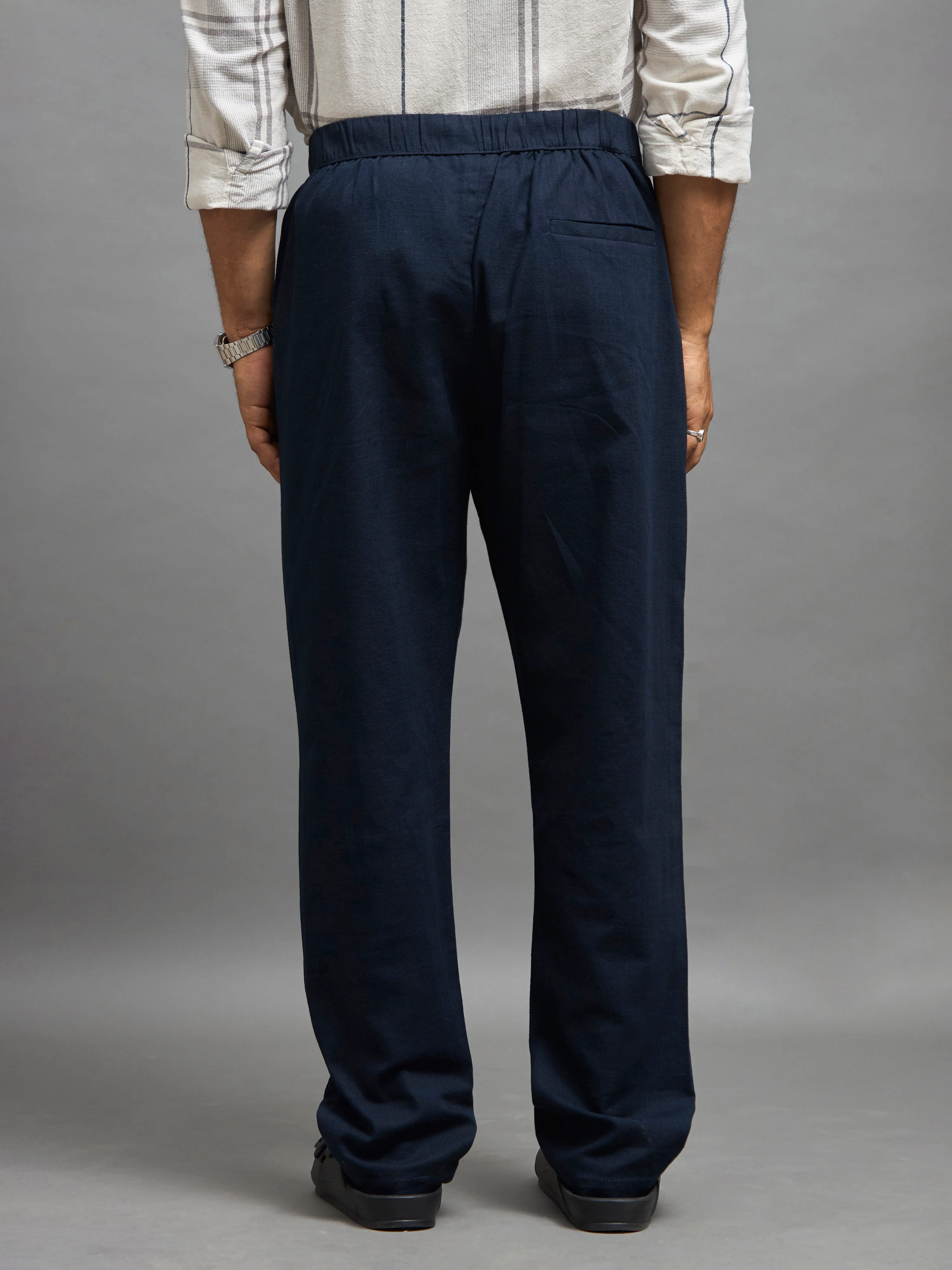 Gwynetha - Loose Fit Linen Joggers - Navy Blue - Image 5
