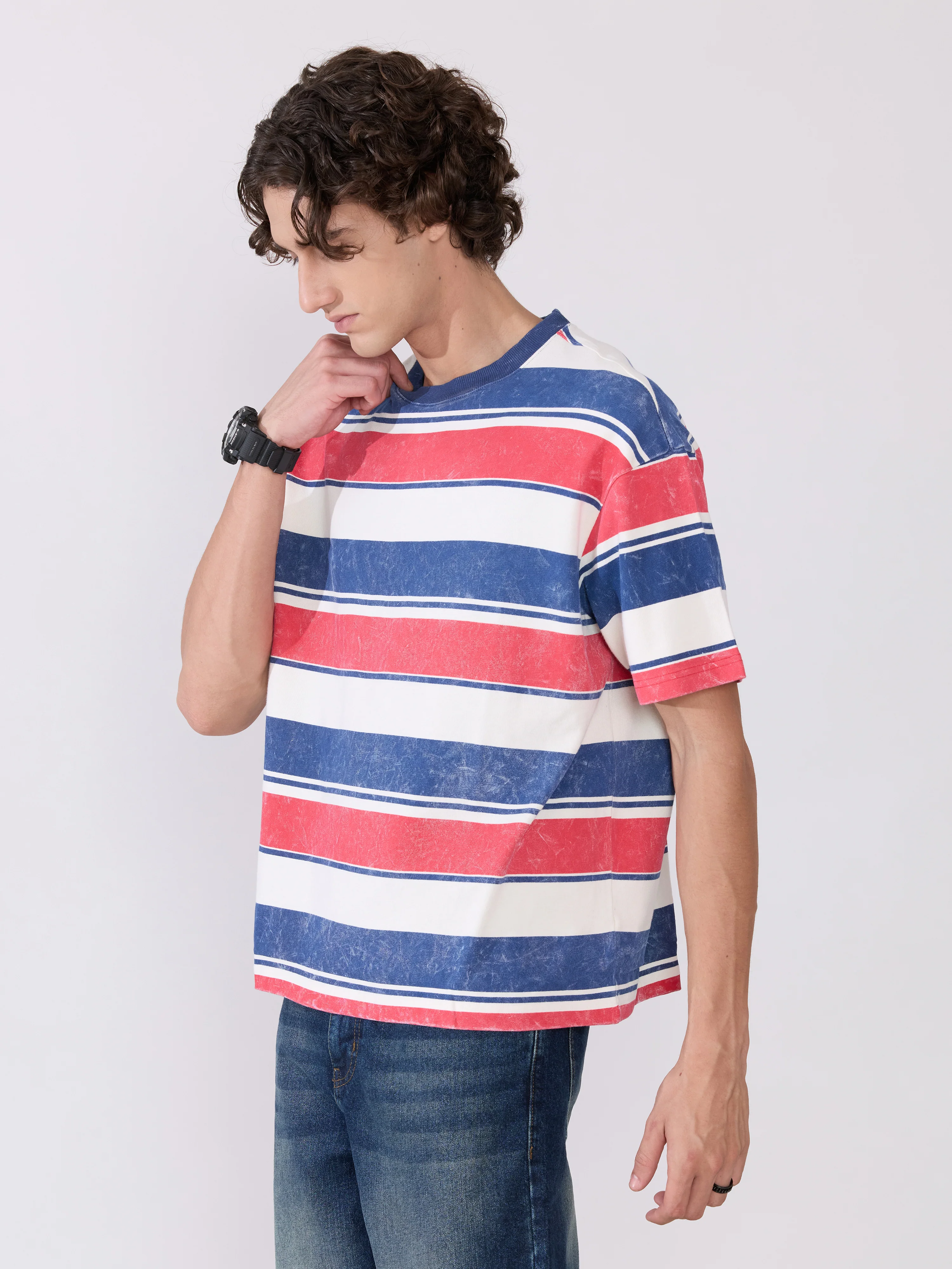 Ionathan - Loose Fit Striped Crew T-Shirt - Blue - Image 5