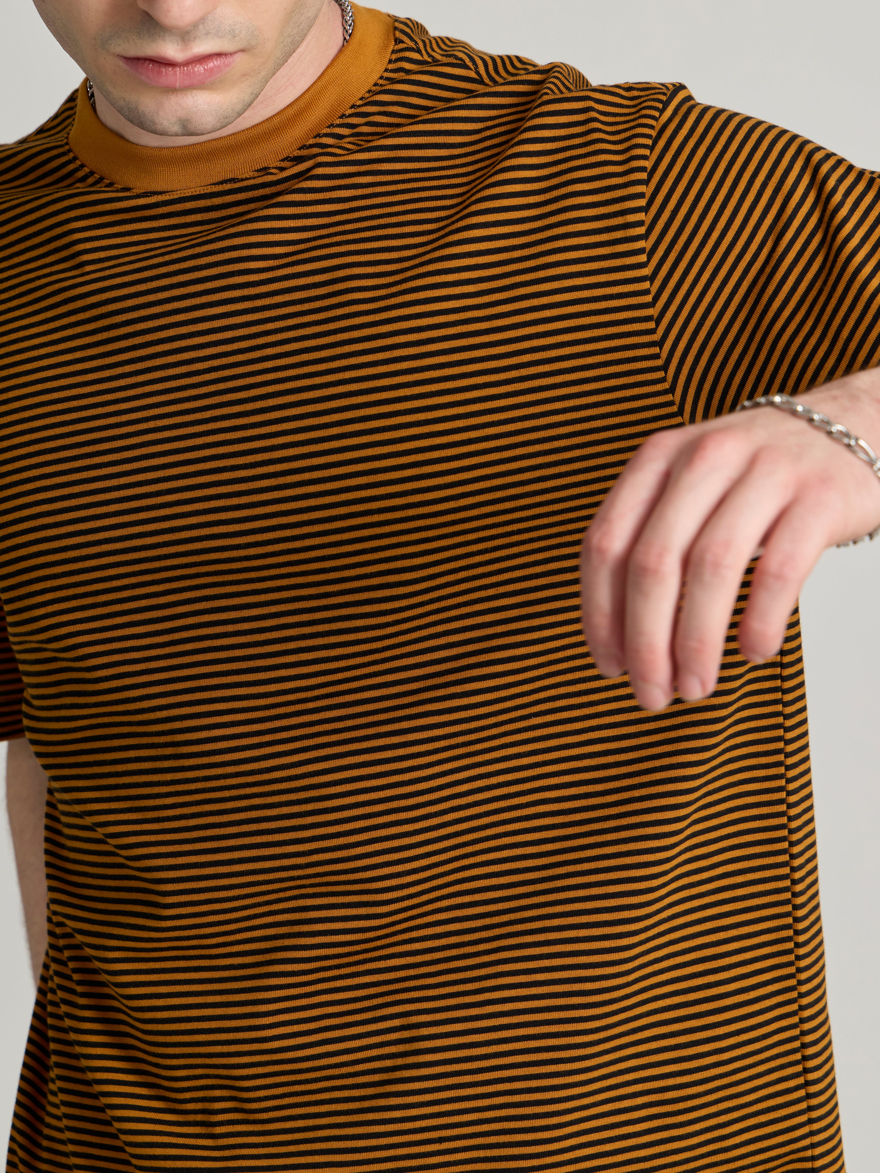 Ionathan - Striped Crew T-Shirt - Mustard Yellow - Image 2