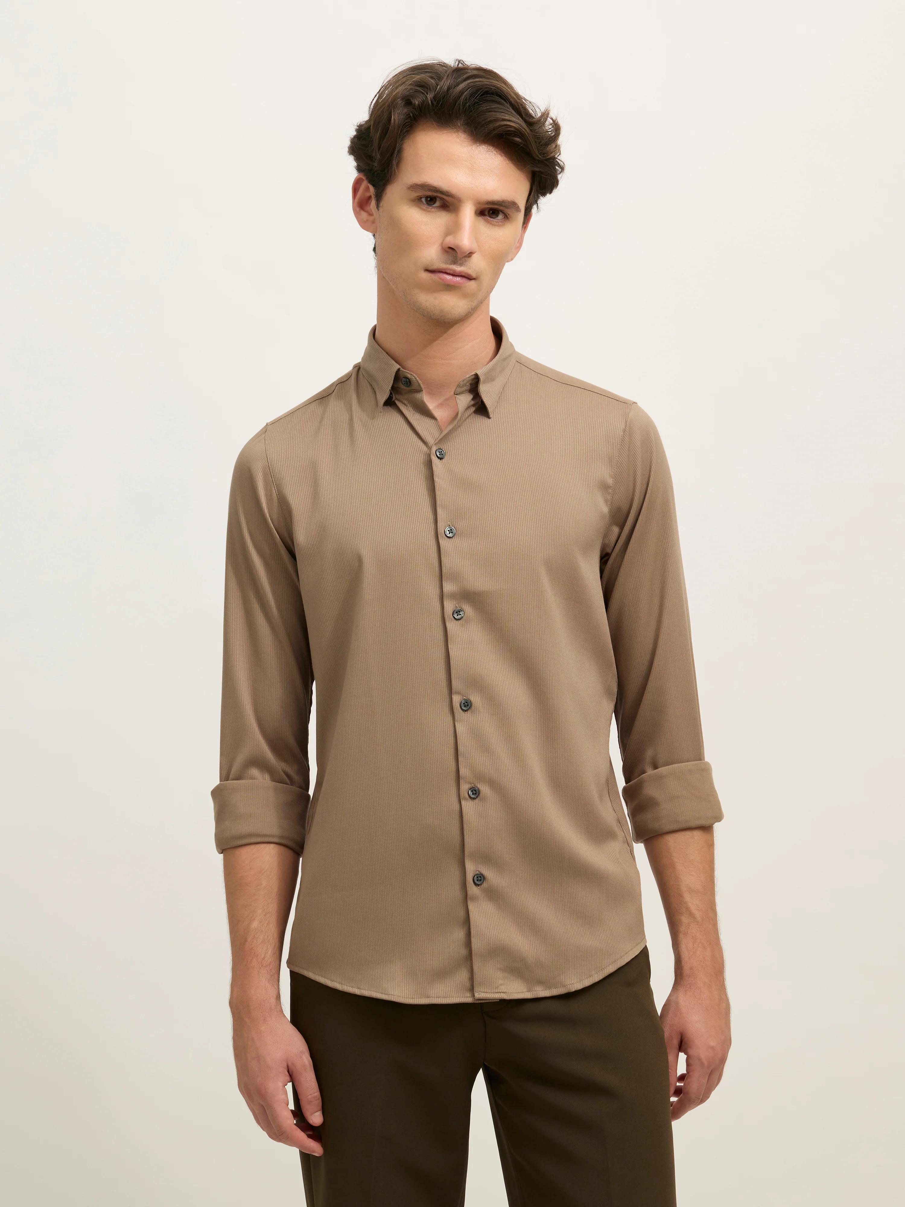 Ivar - Turkish Fit Striped Shirt - Brown - Image 5