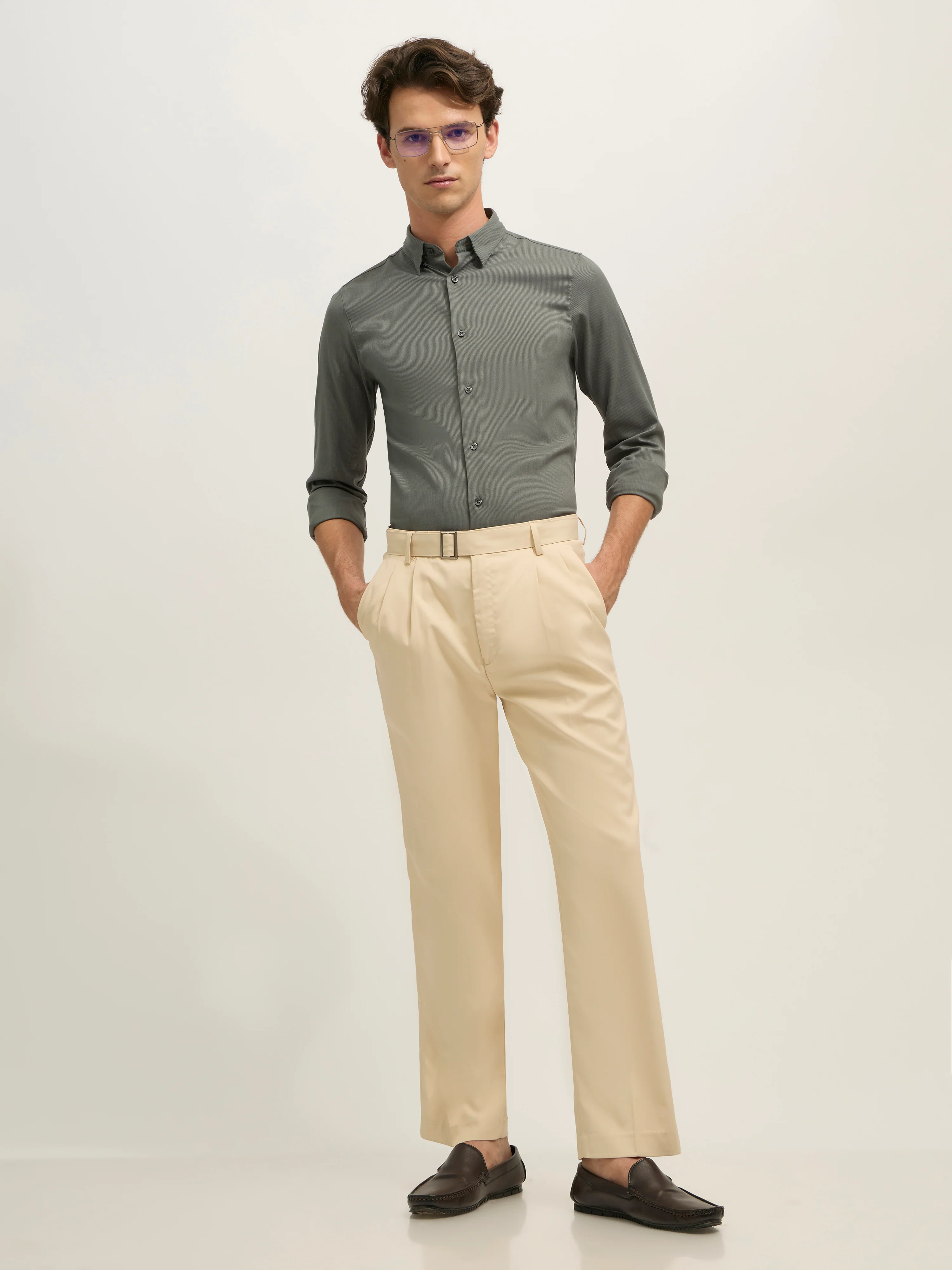 Ivar - Turkish Fit Striped Shirt - Cement Green - Image 5