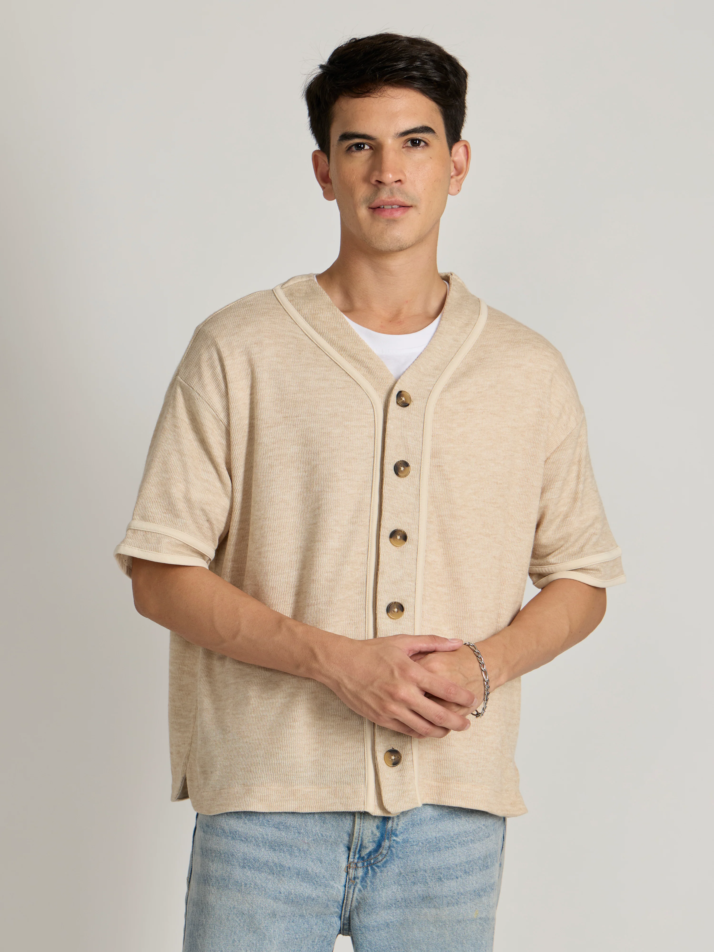 Jovanti - Loose Fit Baseball Shirt - Cream