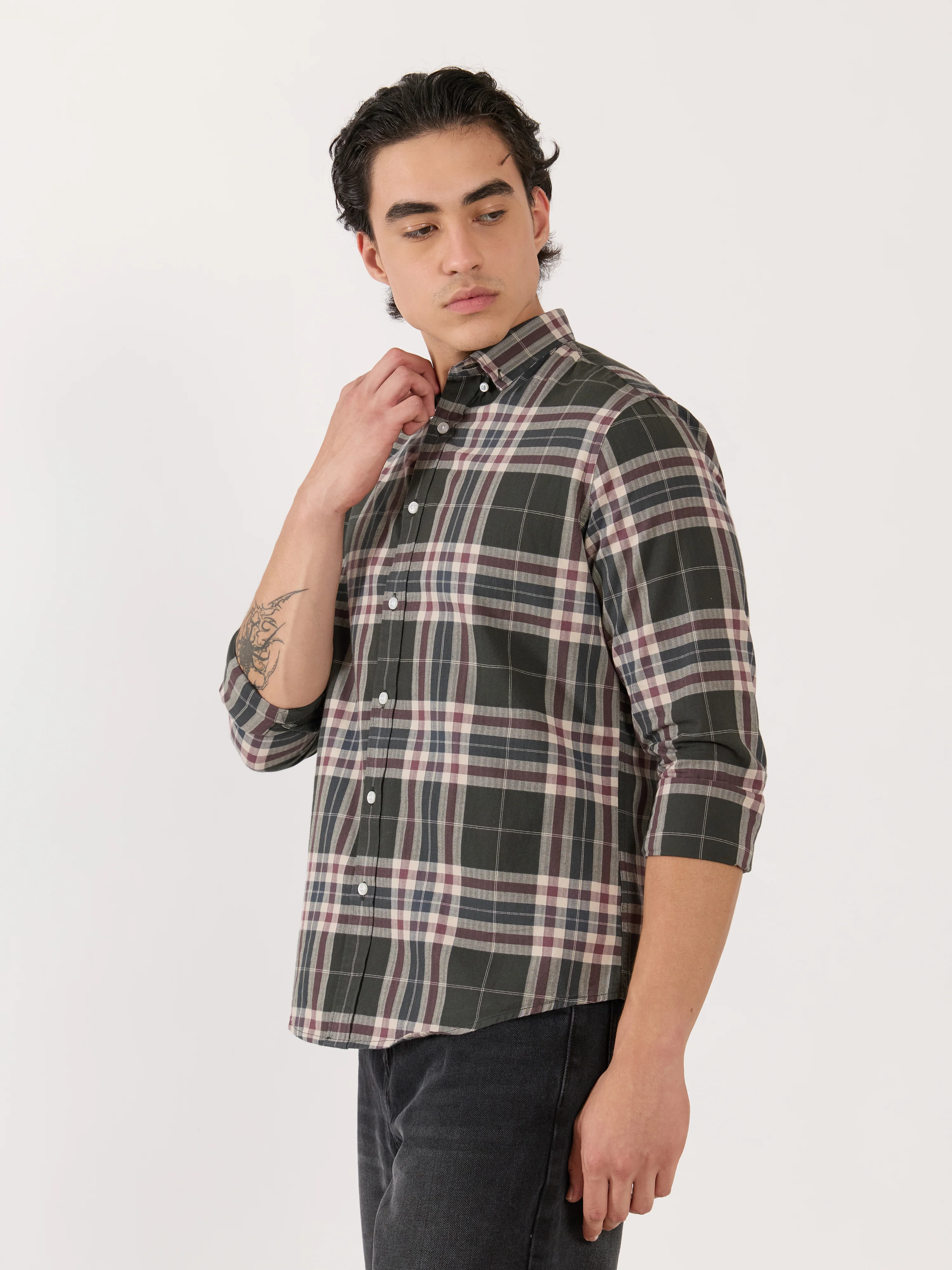 Katasha - Turkish Fit Checked Shirt - Green - Image 5