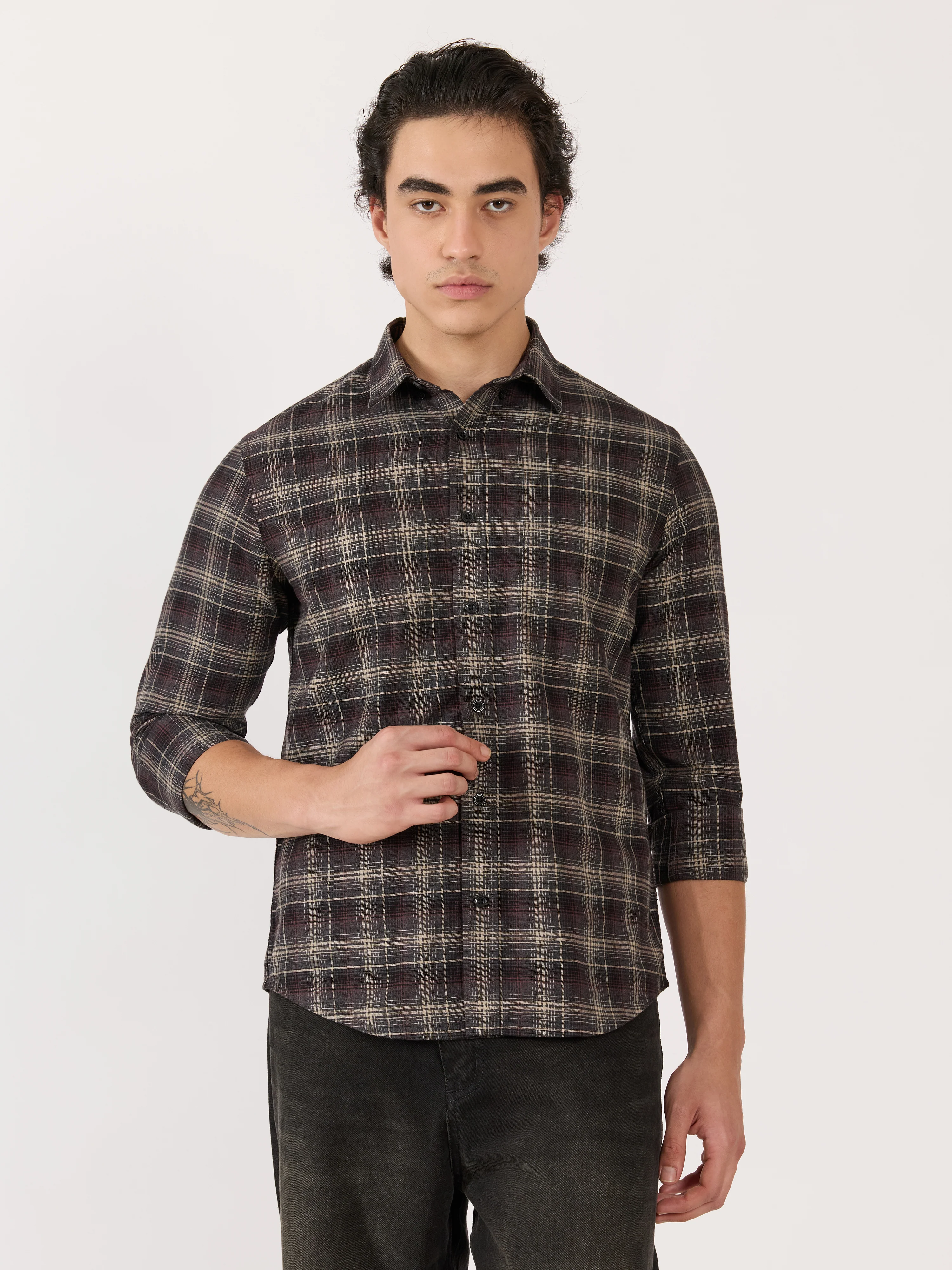 Katasha - Turkish Fit Checked Shirt - Maroon - Image 2
