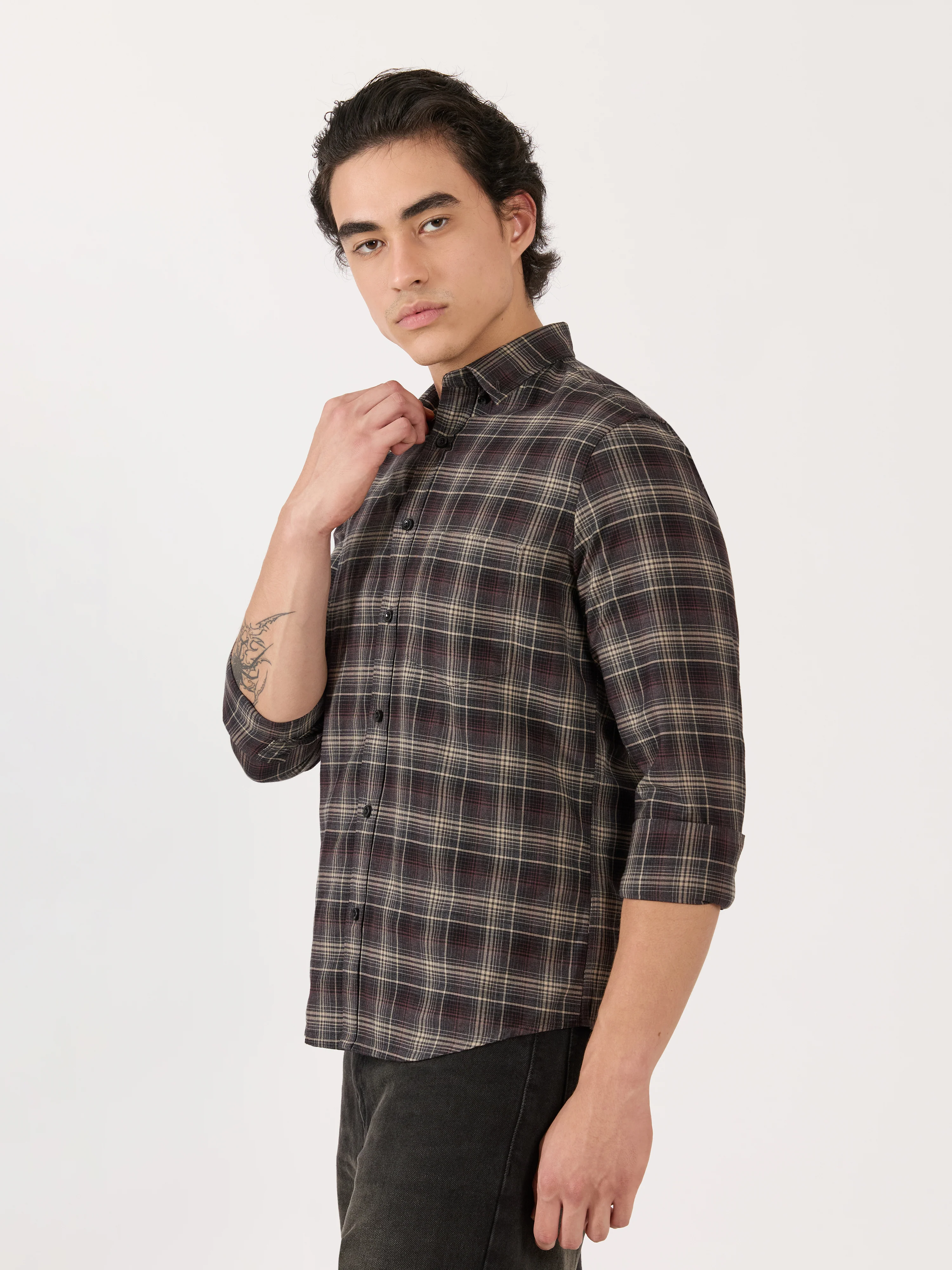 Katasha - Turkish Fit Checked Shirt - Maroon - Image 5