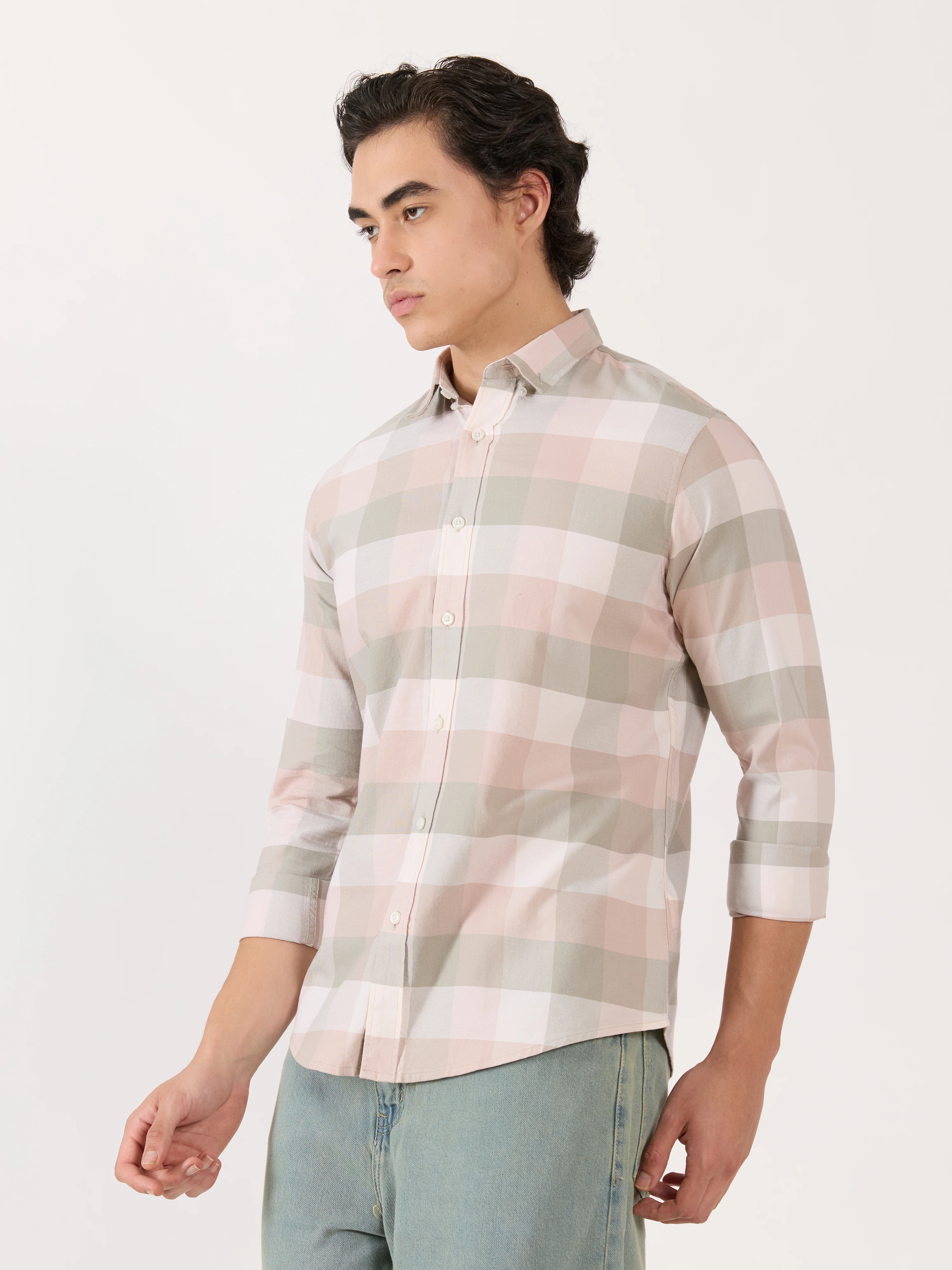 Katasha - Turkish Fit Checked Shirt - Pink & Grey - Image 4
