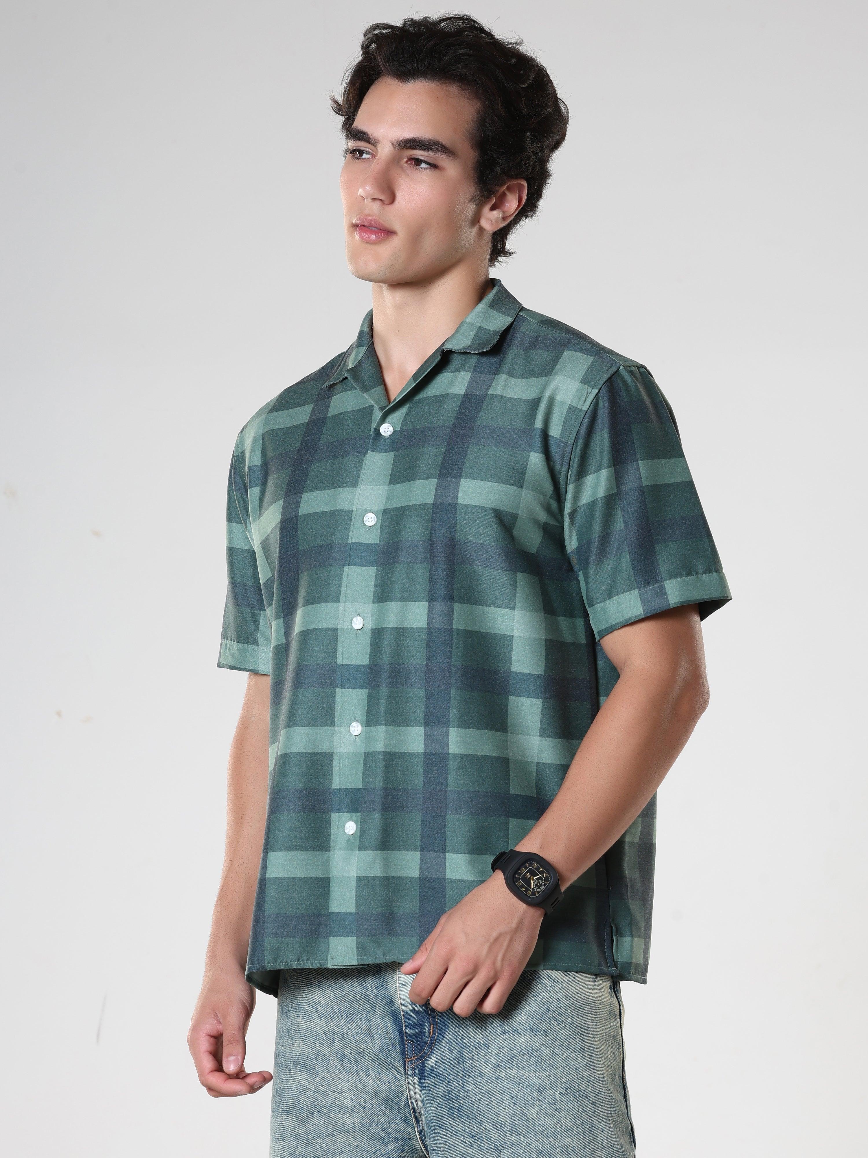 Kerenza - Checkered Lycra Shirt -Forest Green - Image 3