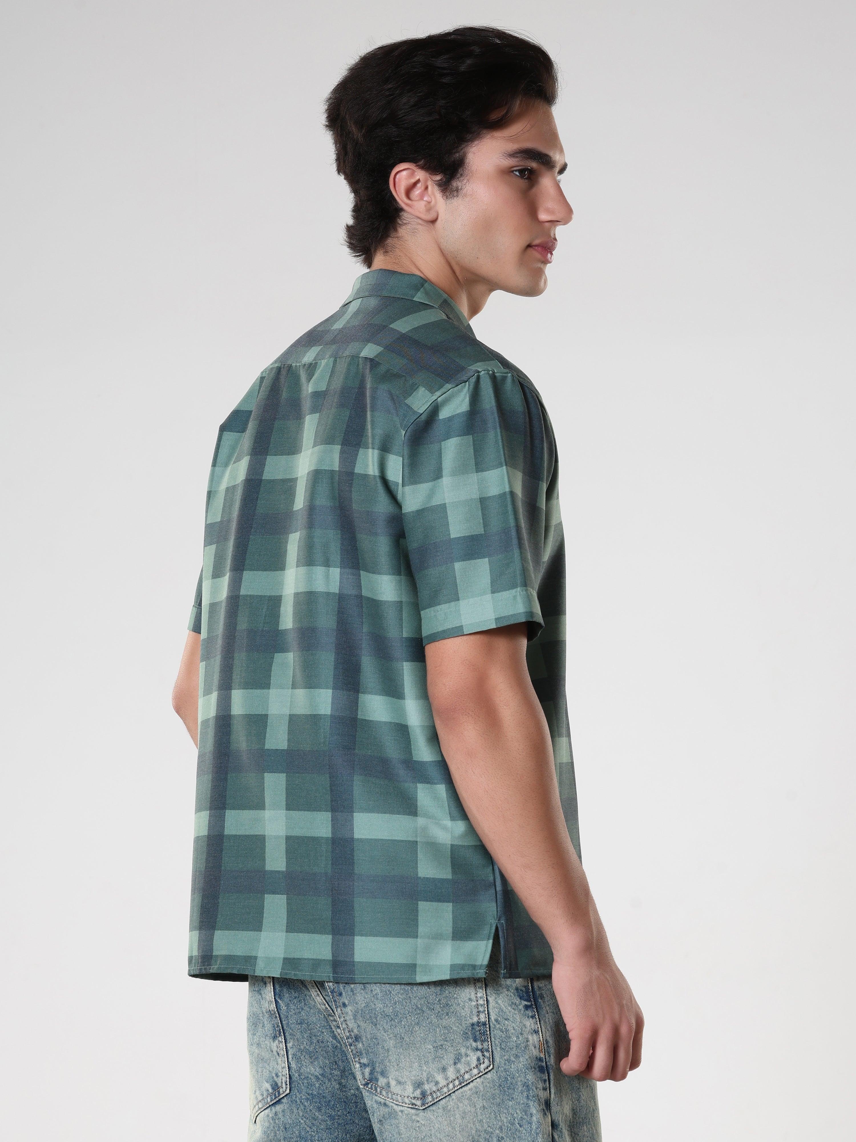 Kerenza - Checkered Lycra Shirt -Forest Green - Image 4