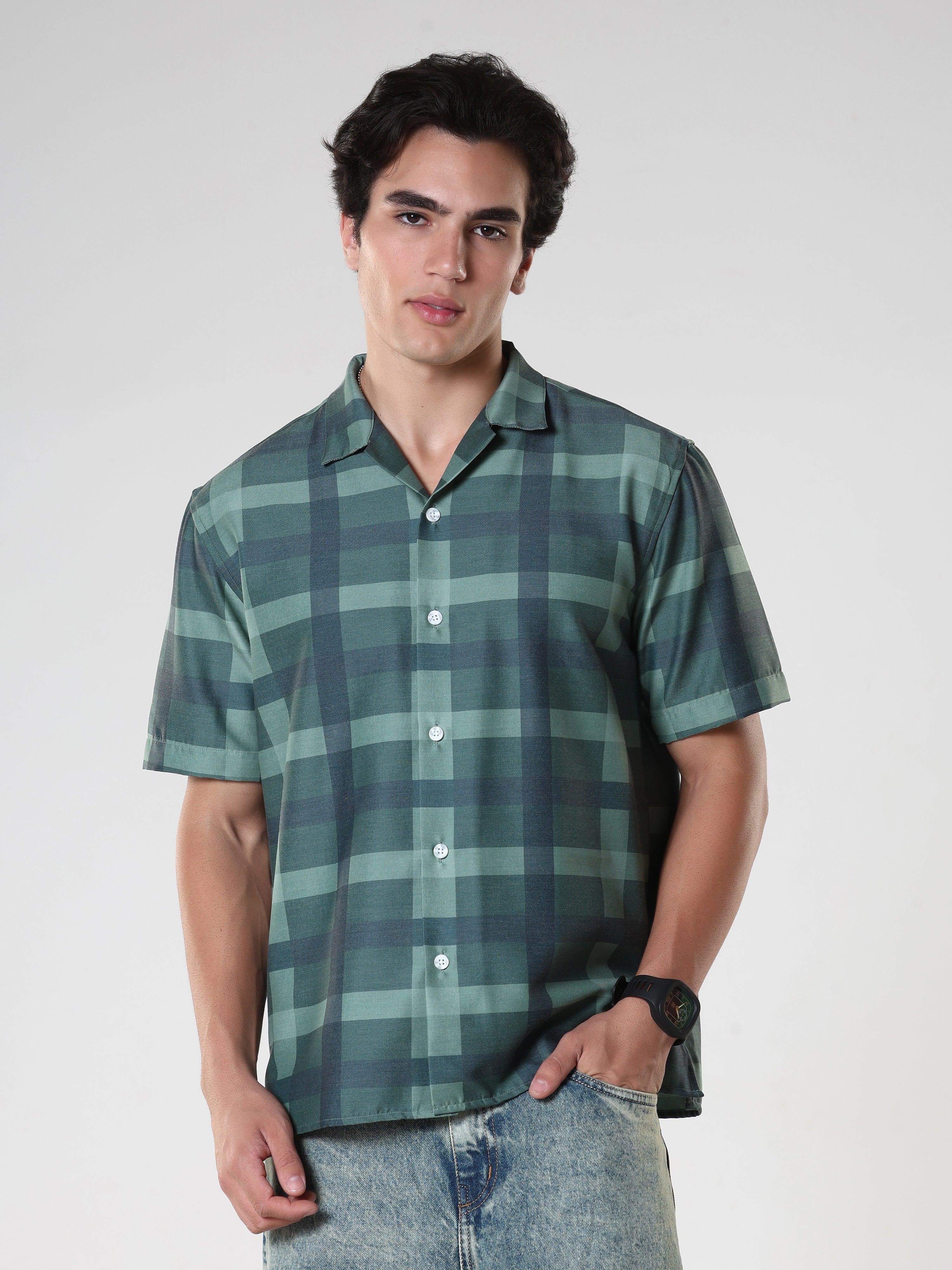 Kerenza - Checkered Lycra Shirt -Forest Green - Image 7