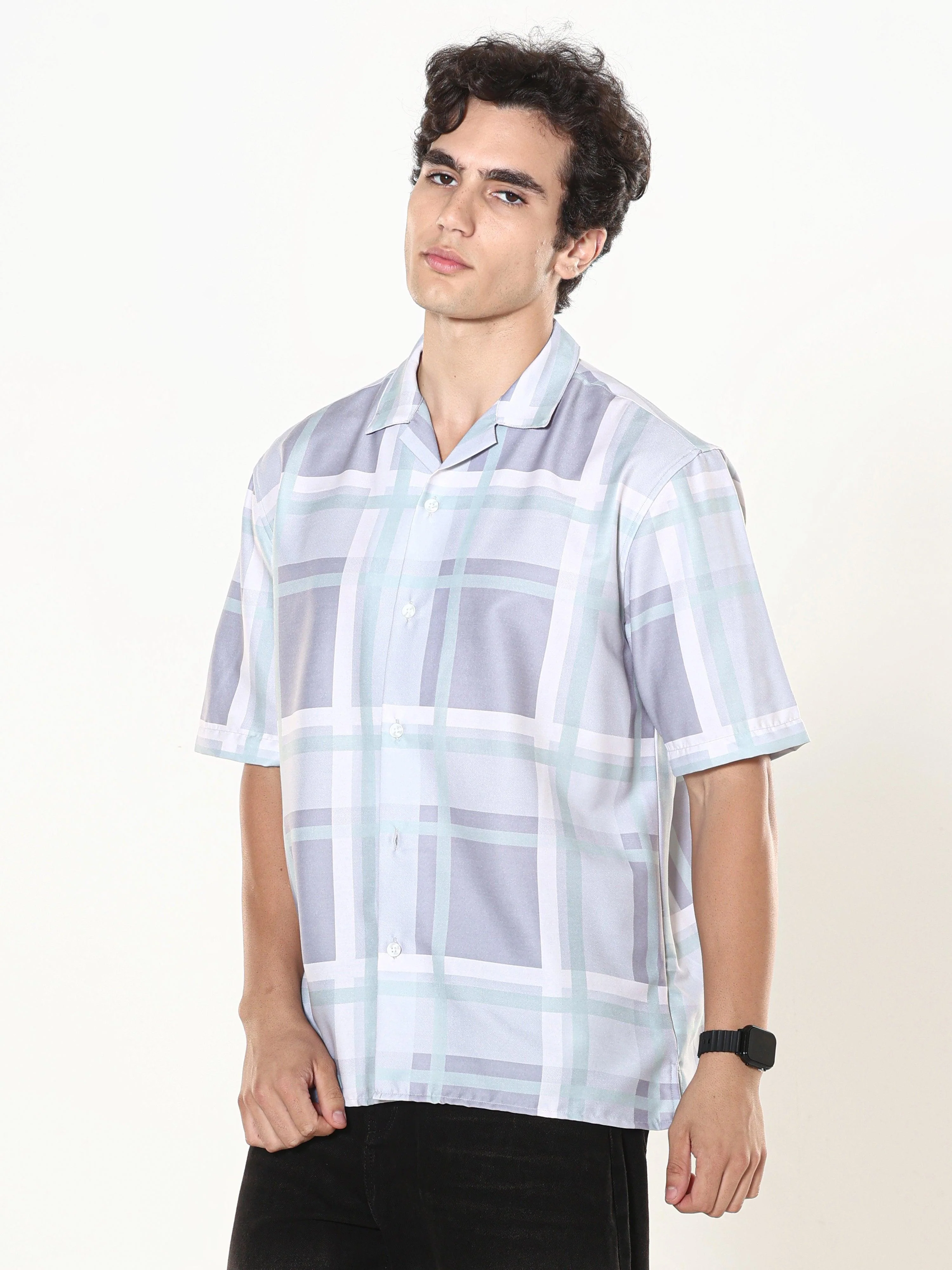 Kerenza - Checkered Lycra Shirt -Light Violet - Image 3