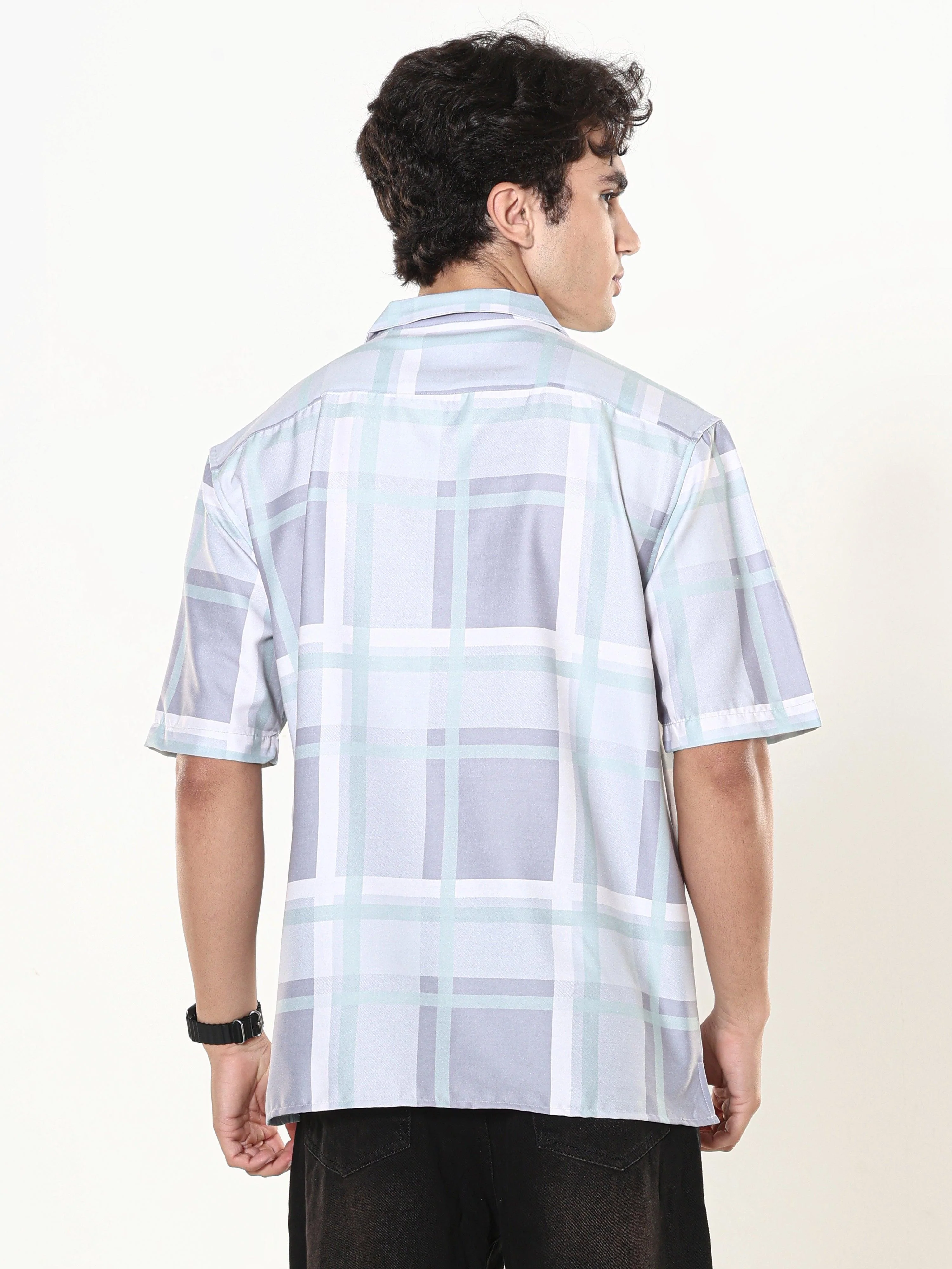 Kerenza - Checkered Lycra Shirt -Light Violet - Image 4