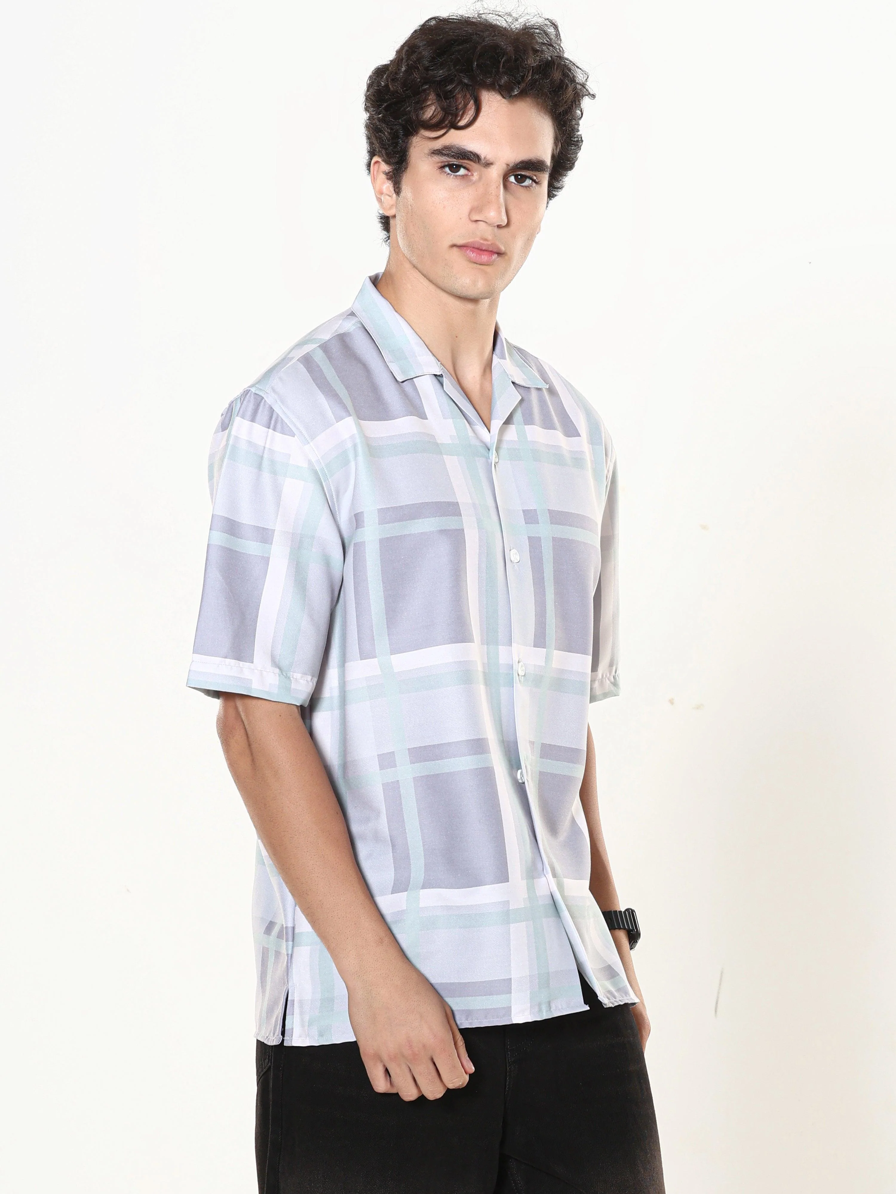 Kerenza - Checkered Lycra Shirt -Light Violet - Image 5