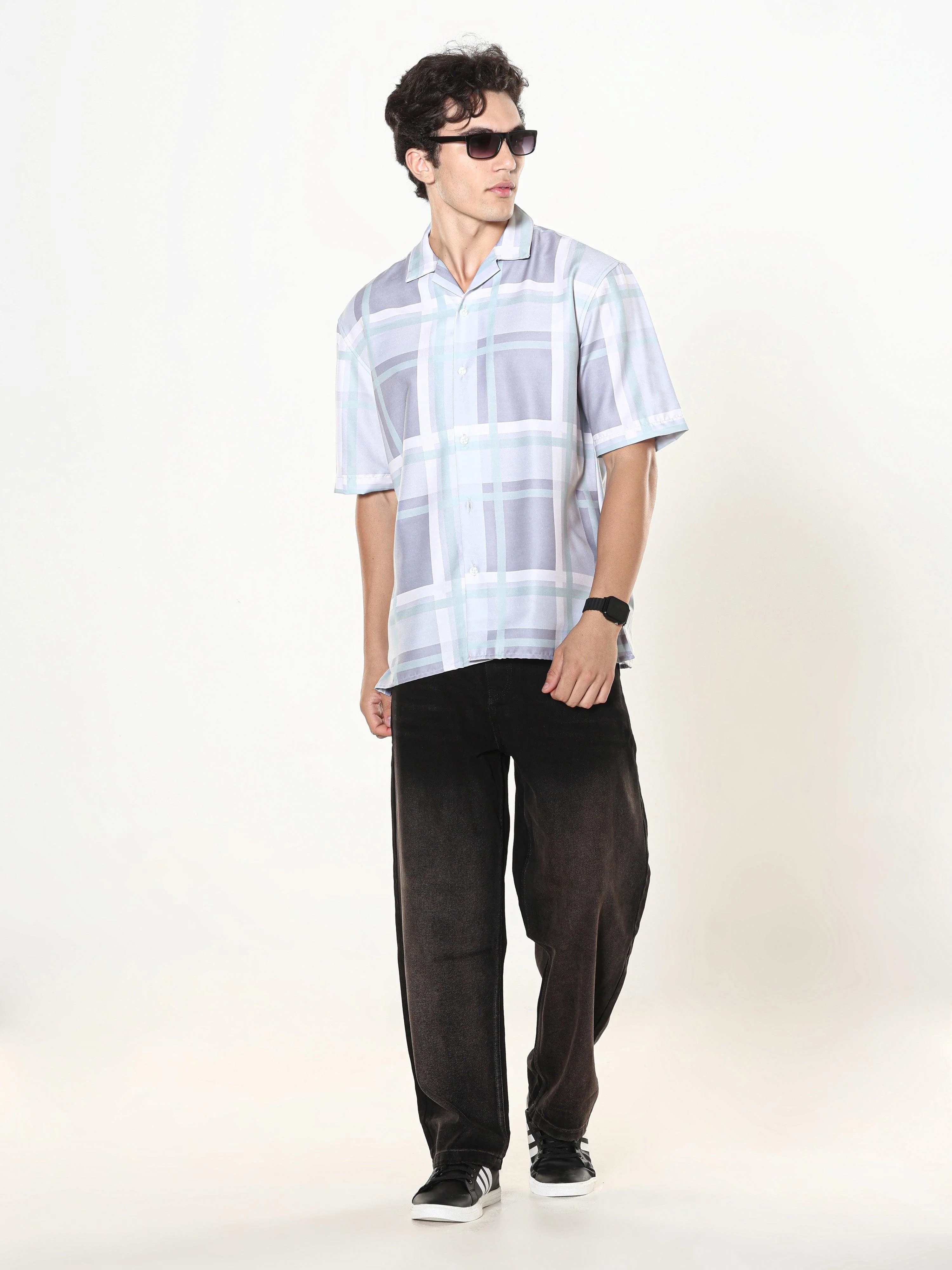 Kerenza - Checkered Lycra Shirt -Light Violet - Image 6