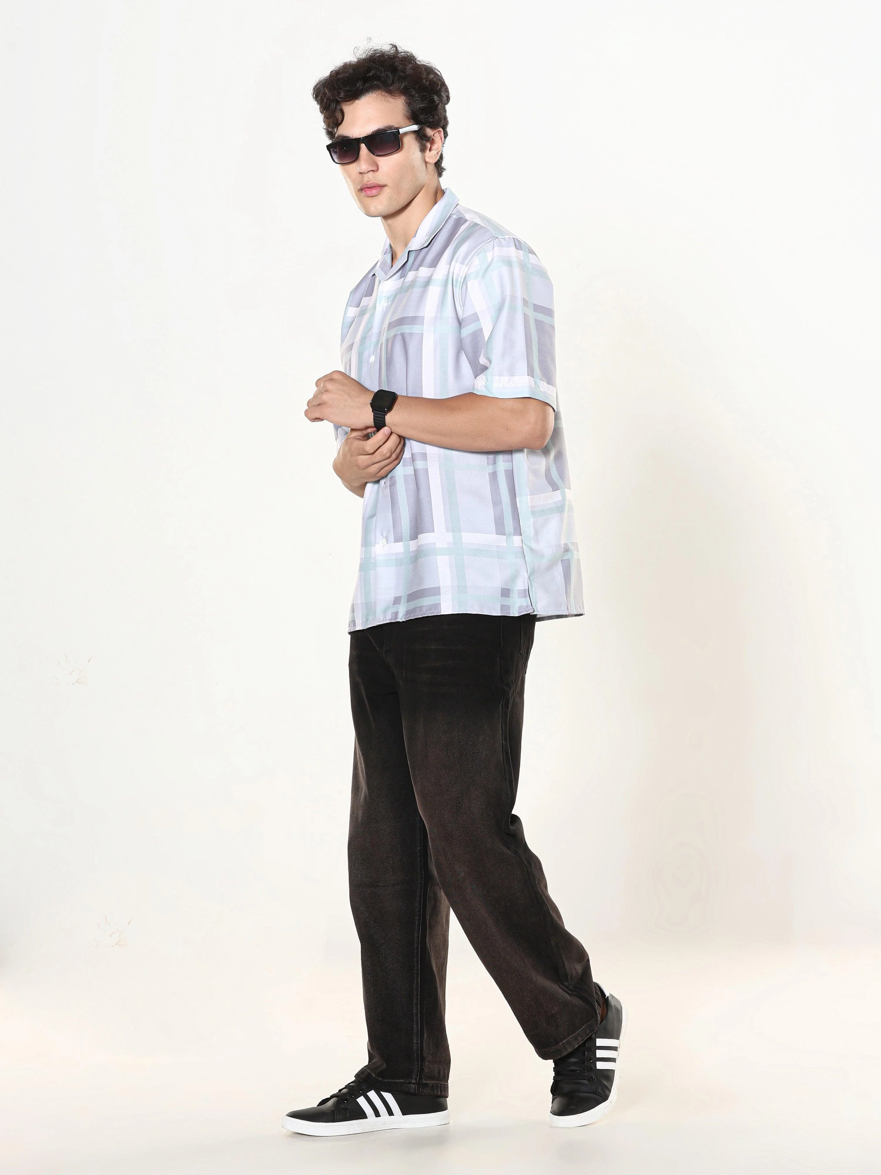 Kerenza - Checkered Lycra Shirt -Light Violet - Image 7