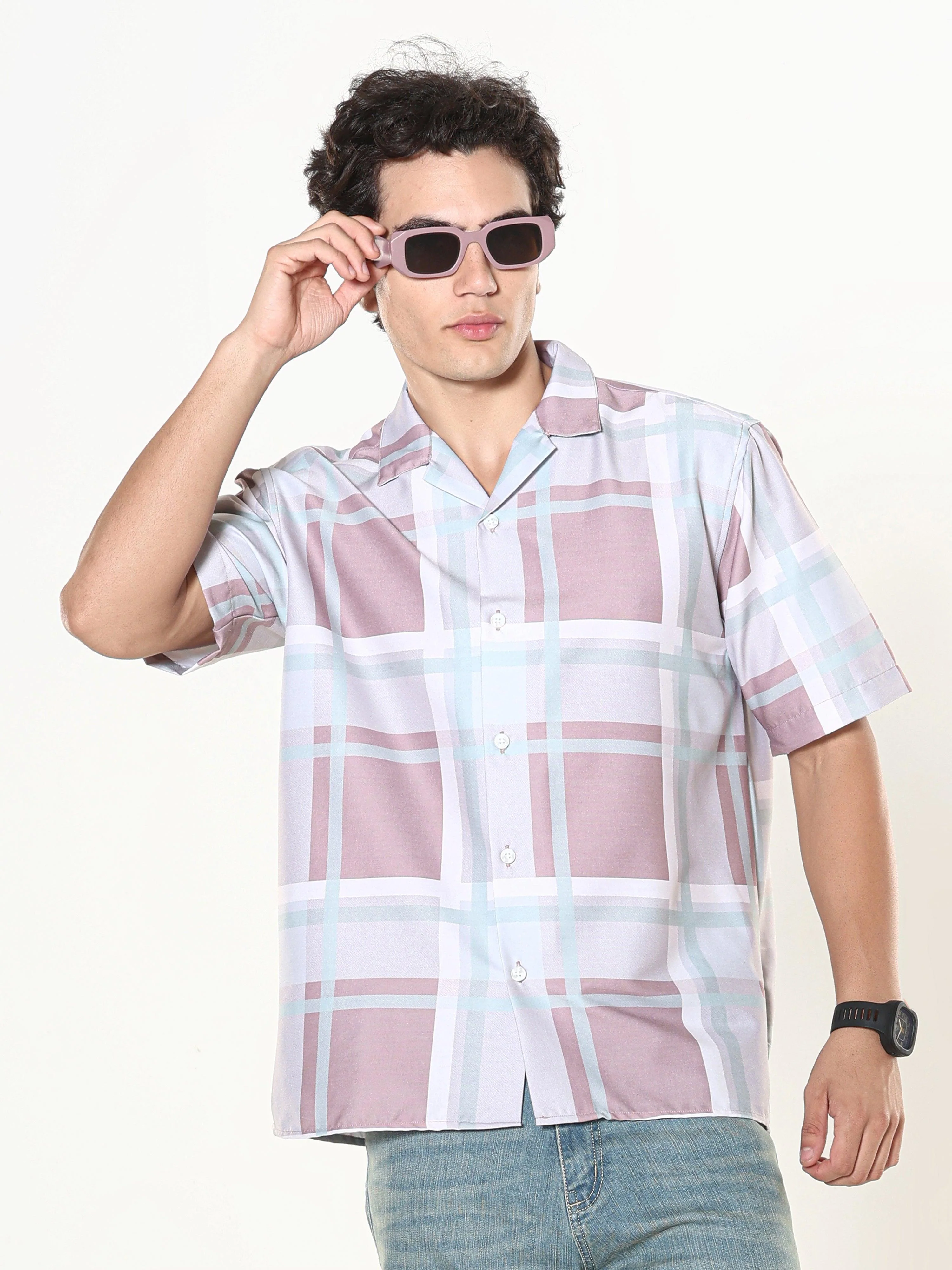 Kerenza - Checkered Lycra Shirt -Brown - Image 3
