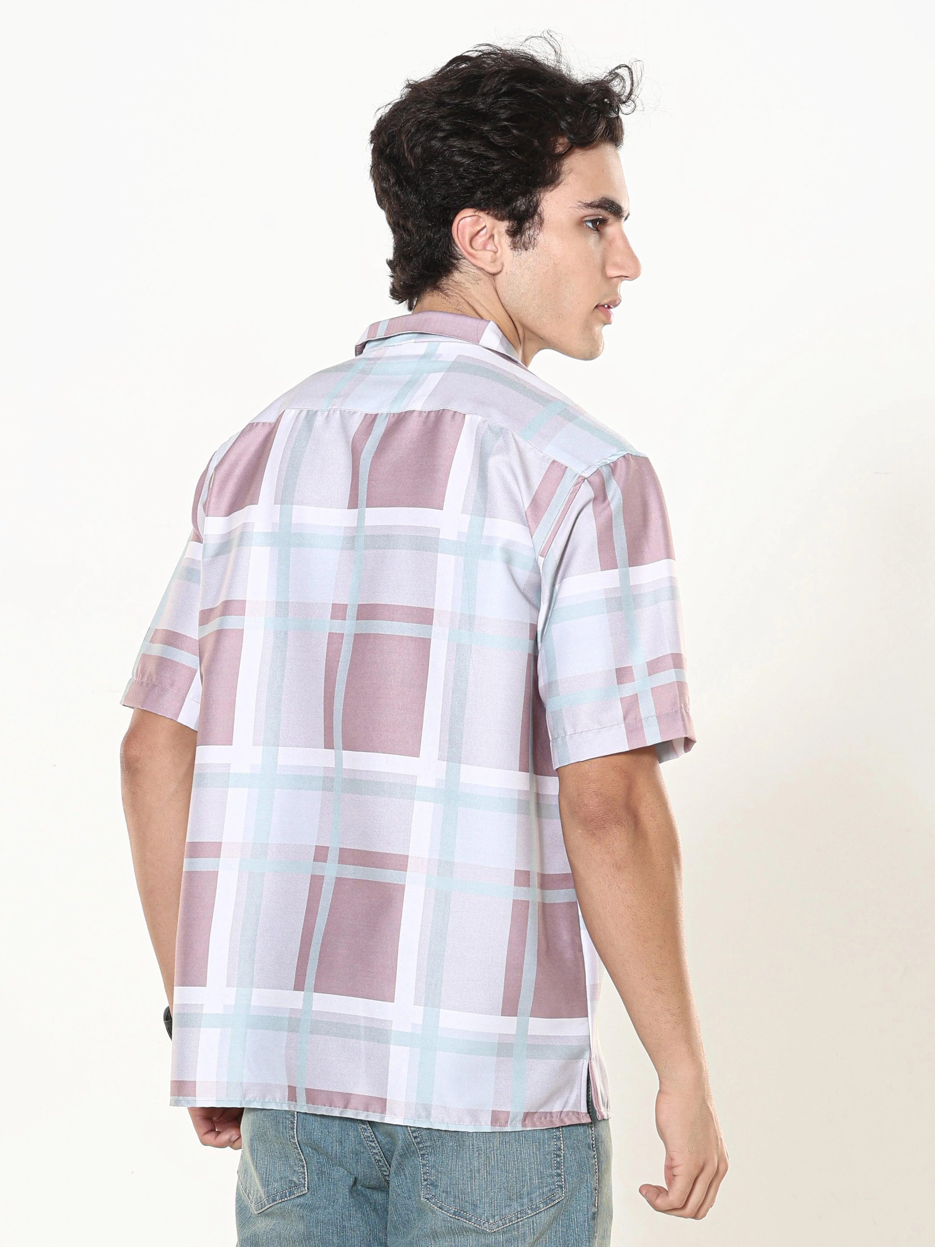 Kerenza - Checkered Lycra Shirt -Brown - Image 4
