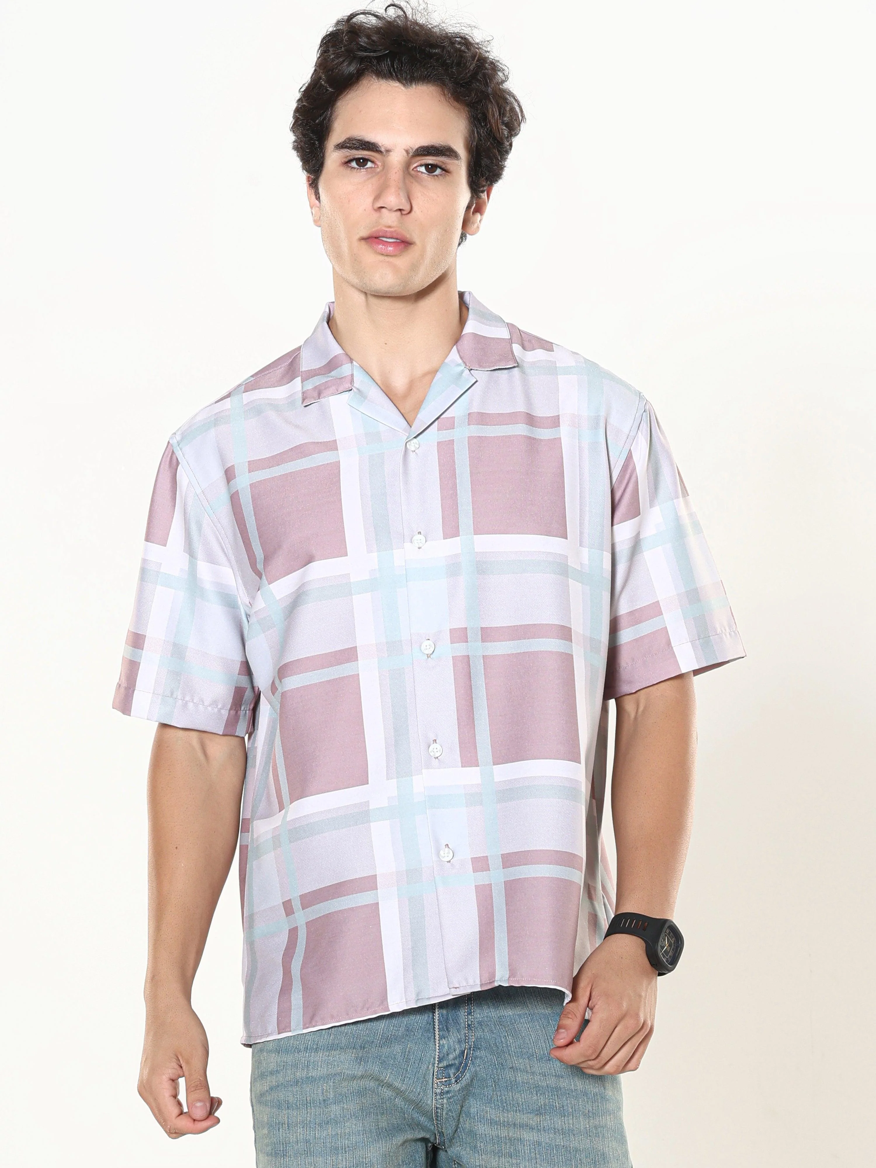 Kerenza - Checkered Lycra Shirt -Brown - Image 5