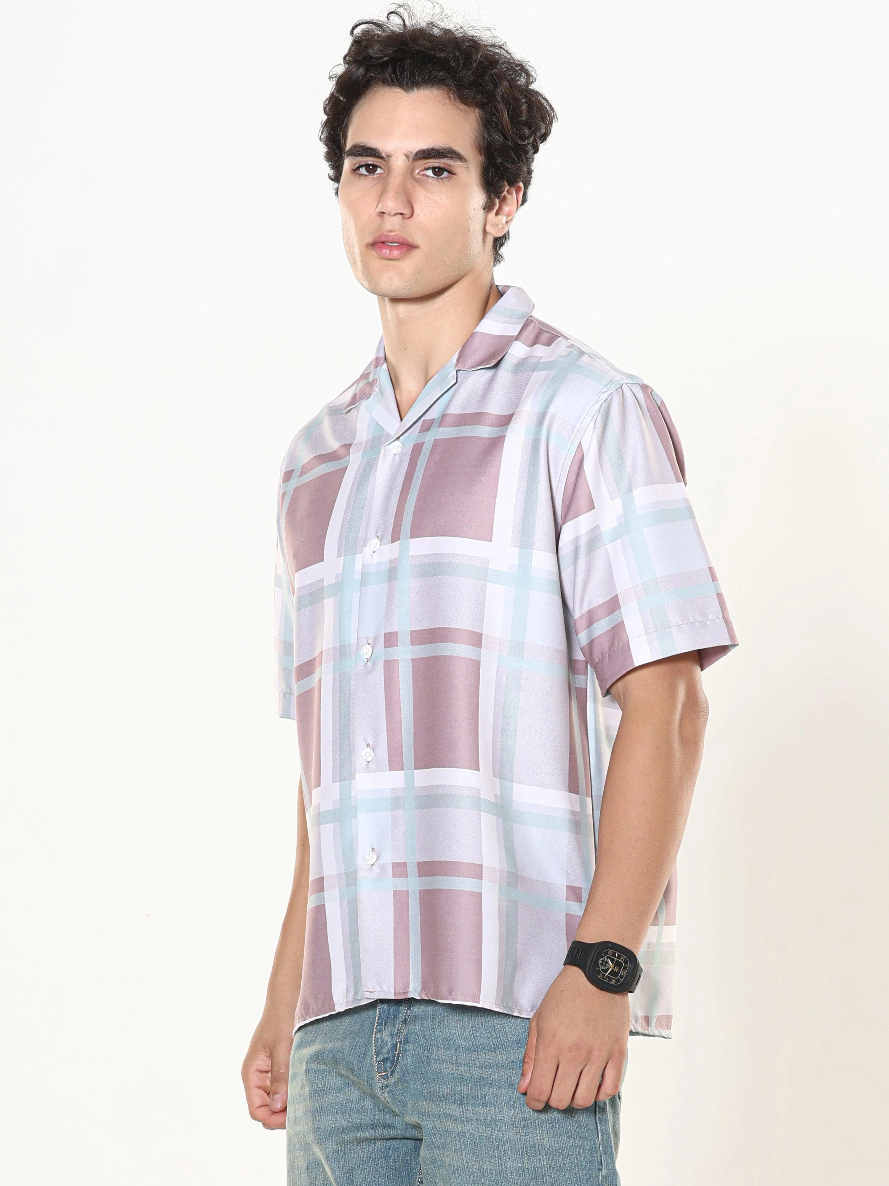 Kerenza - Checkered Lycra Shirt -Brown - Image 6