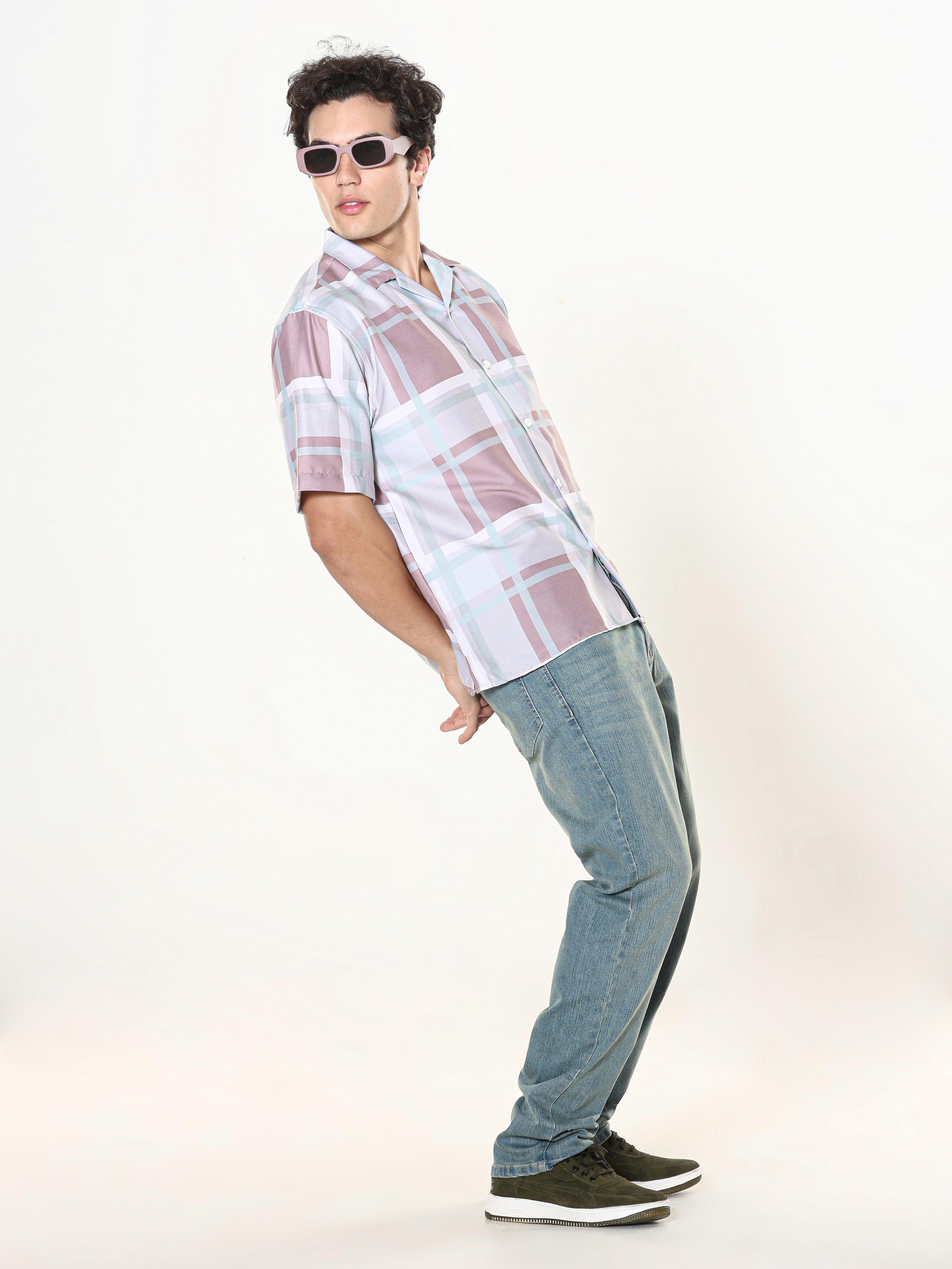 Kerenza - Checkered Lycra Shirt -Brown - Image 7