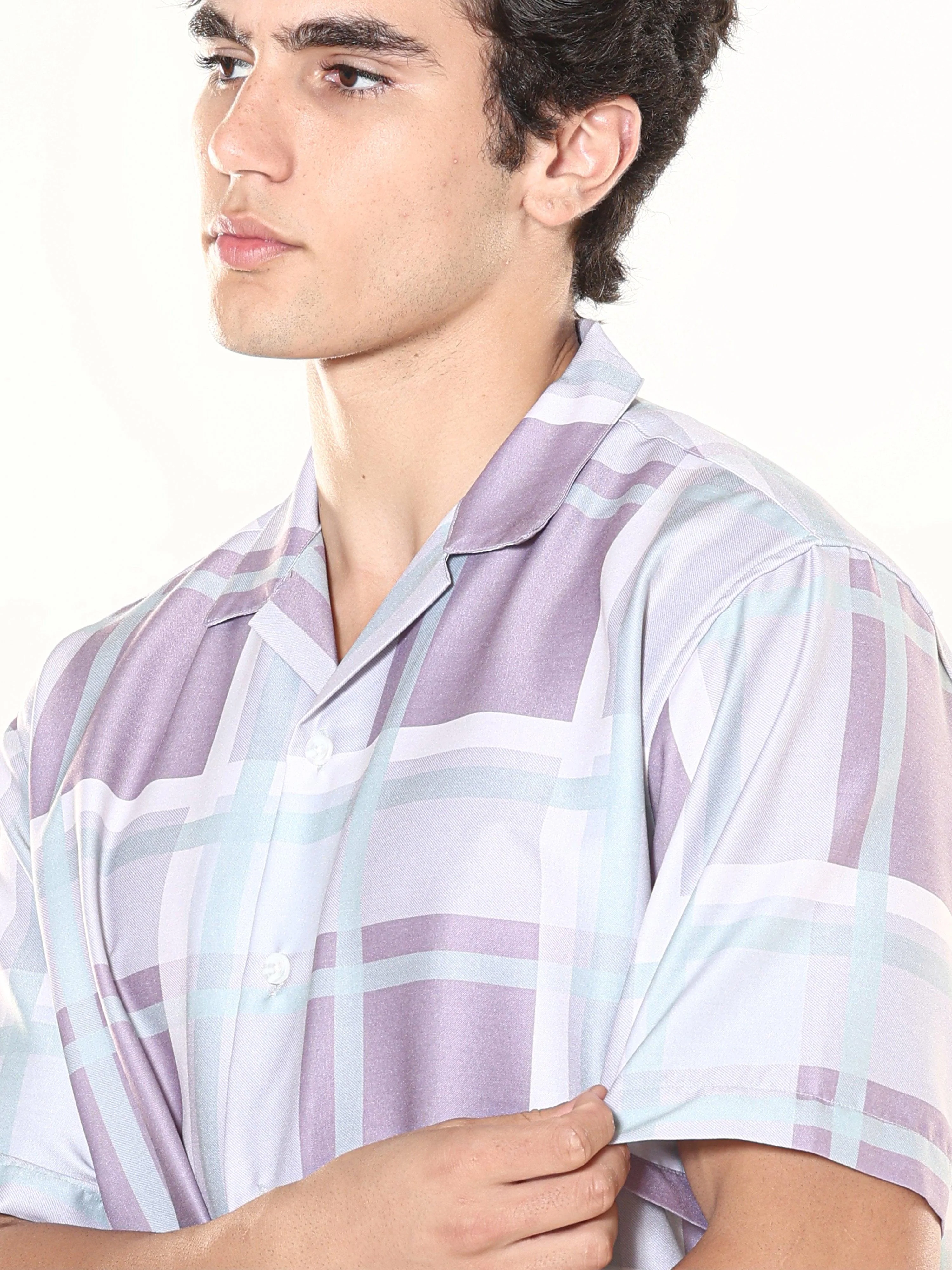 Kerenza - Checkered Lycra Shirt -Purple - Image 2