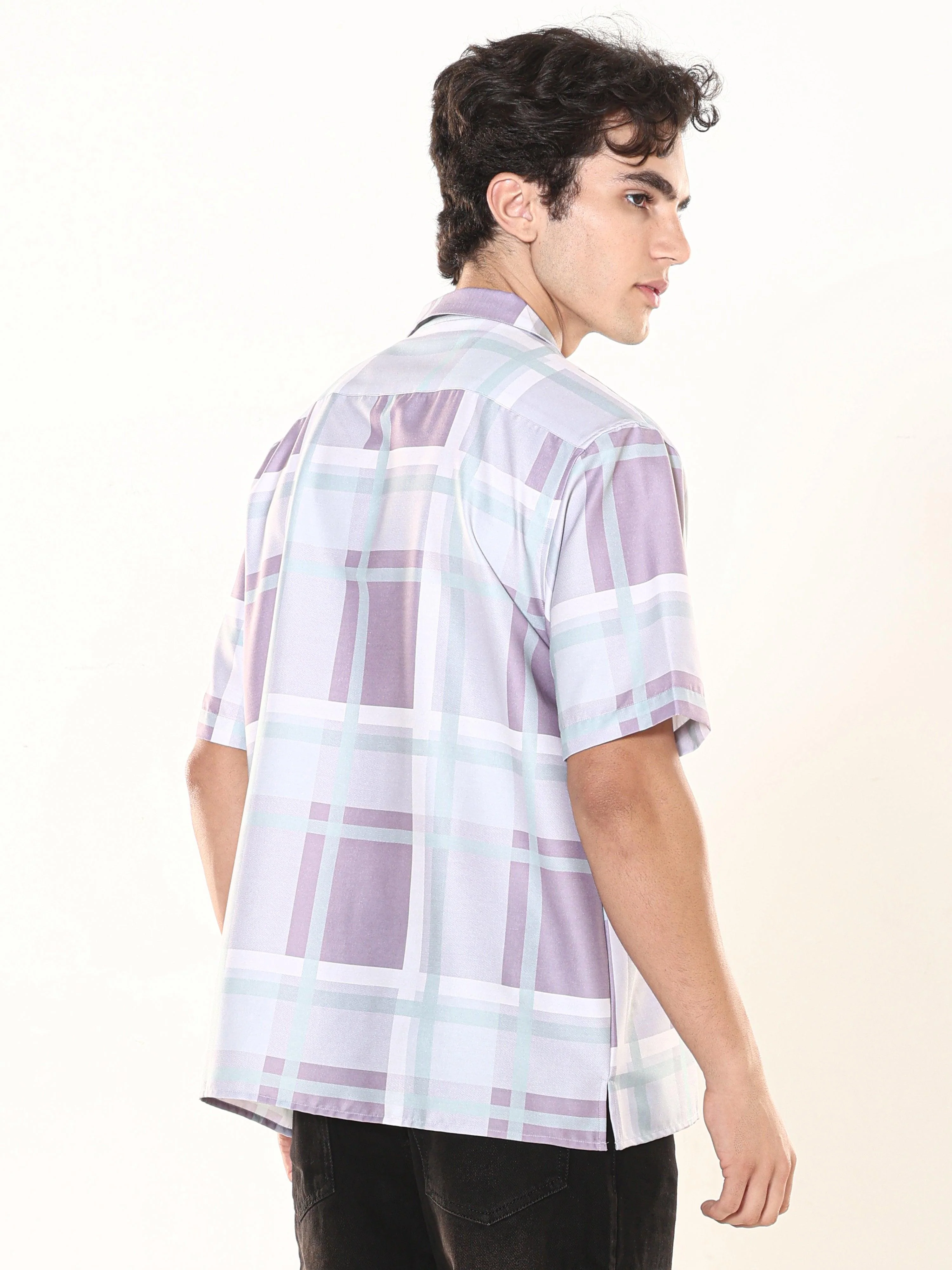Kerenza - Checkered Lycra Shirt -Purple - Image 4