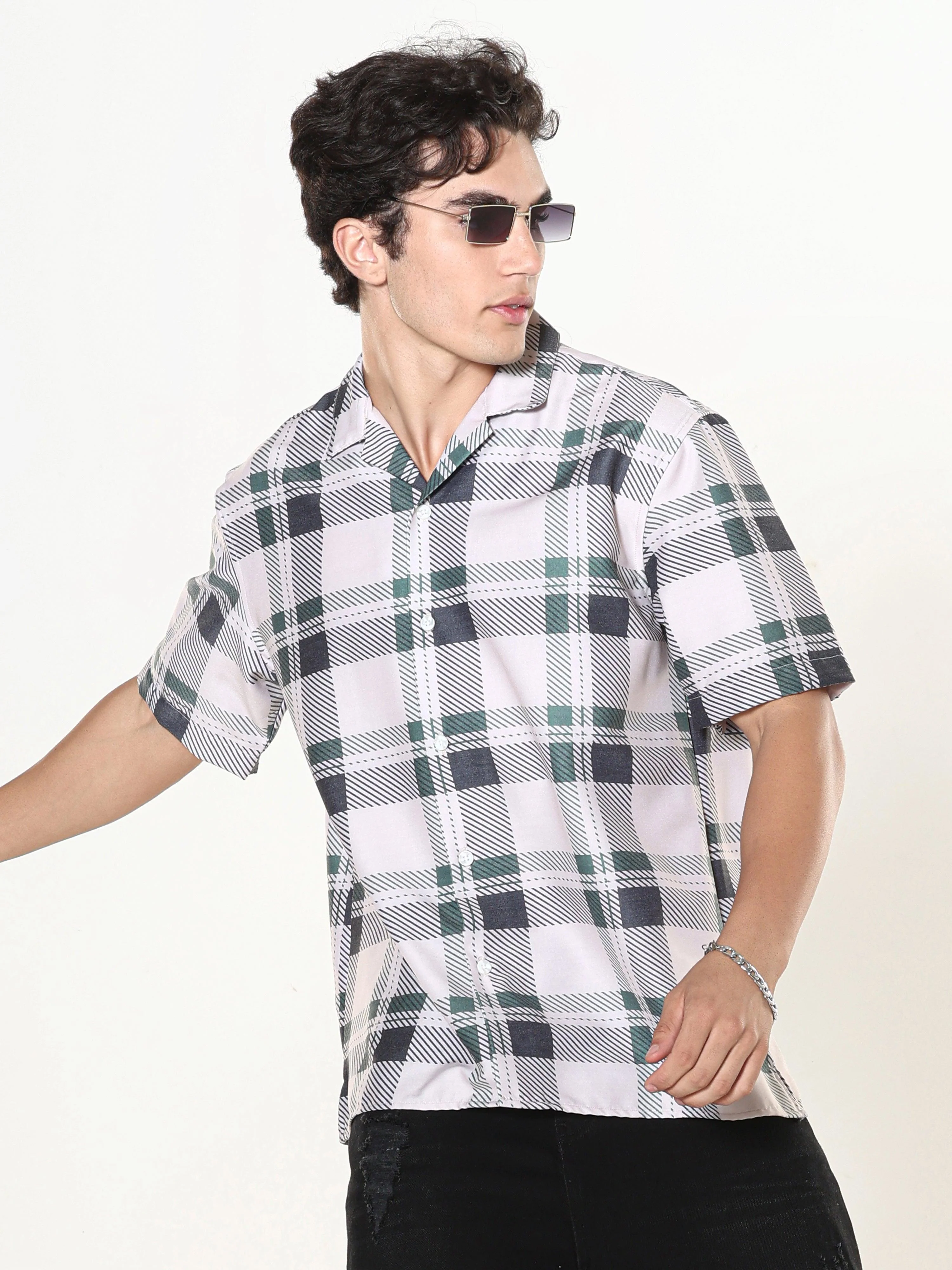Kerenza - Checkered Lycra Shirt -Green - Image 3