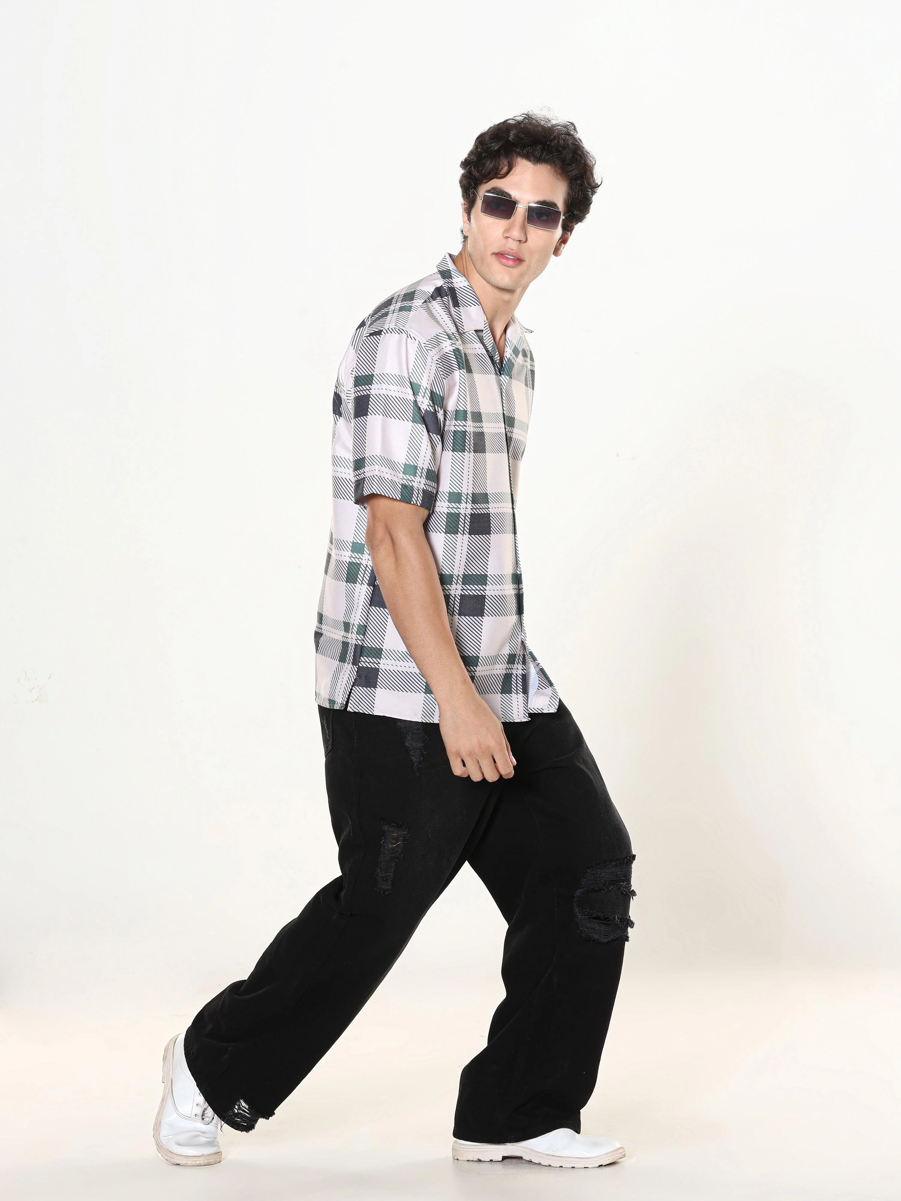 Kerenza - Checkered Lycra Shirt -Green - Image 7
