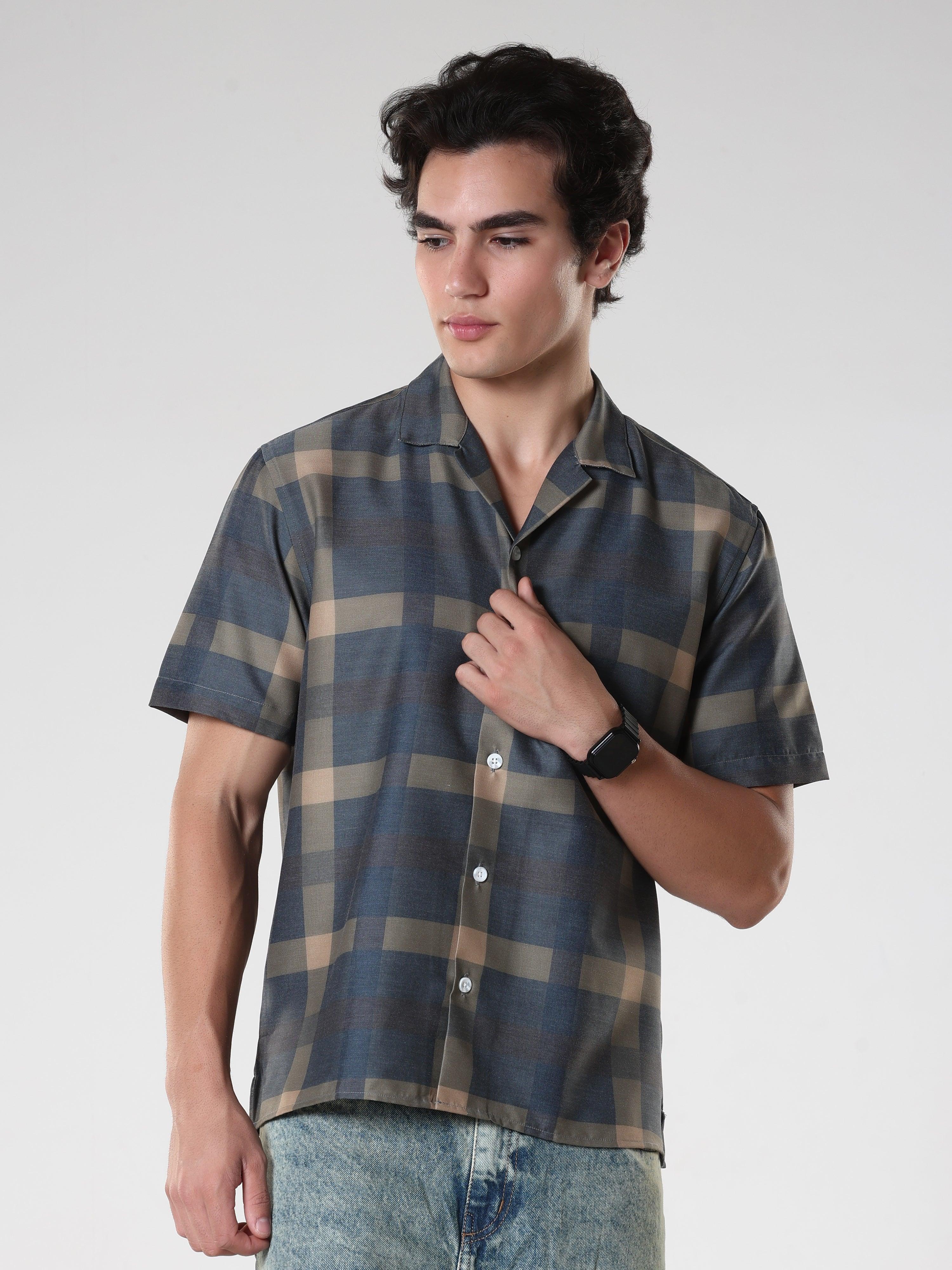 Kerenza - Checkered Lycra Shirt -Charcoal - Image 3