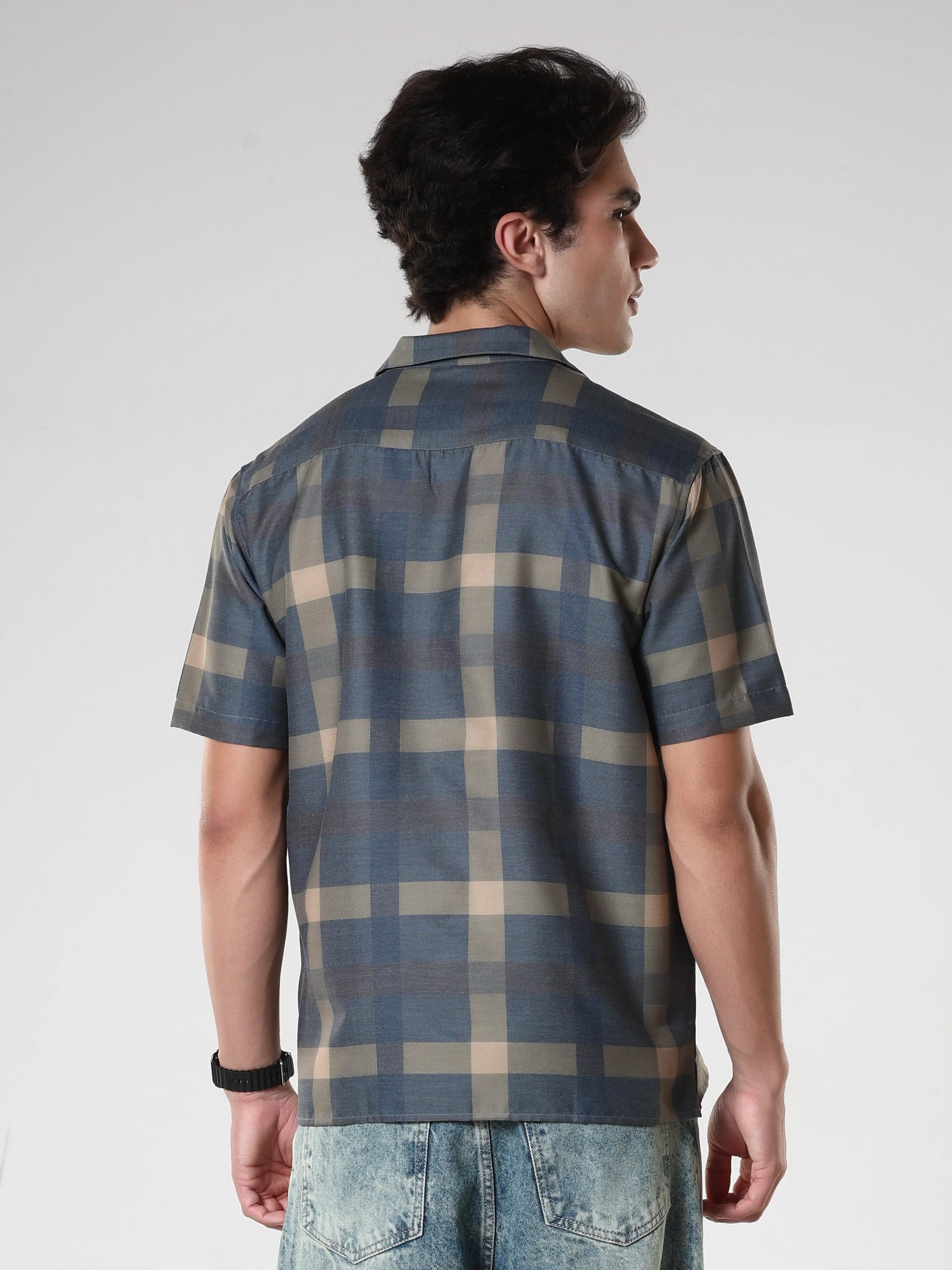 Kerenza - Checkered Lycra Shirt -Charcoal - Image 4