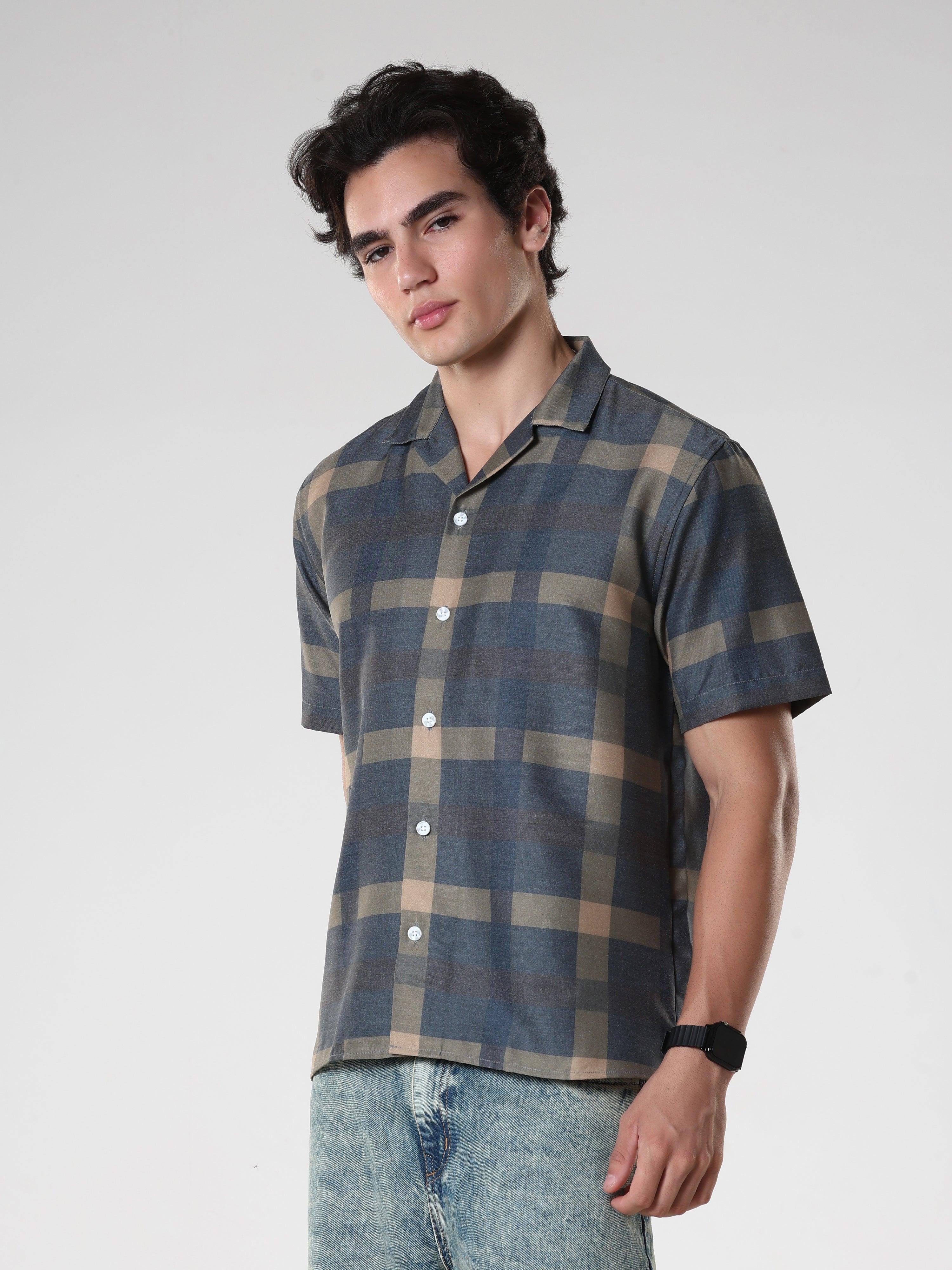 Kerenza - Checkered Lycra Shirt -Charcoal - Image 6
