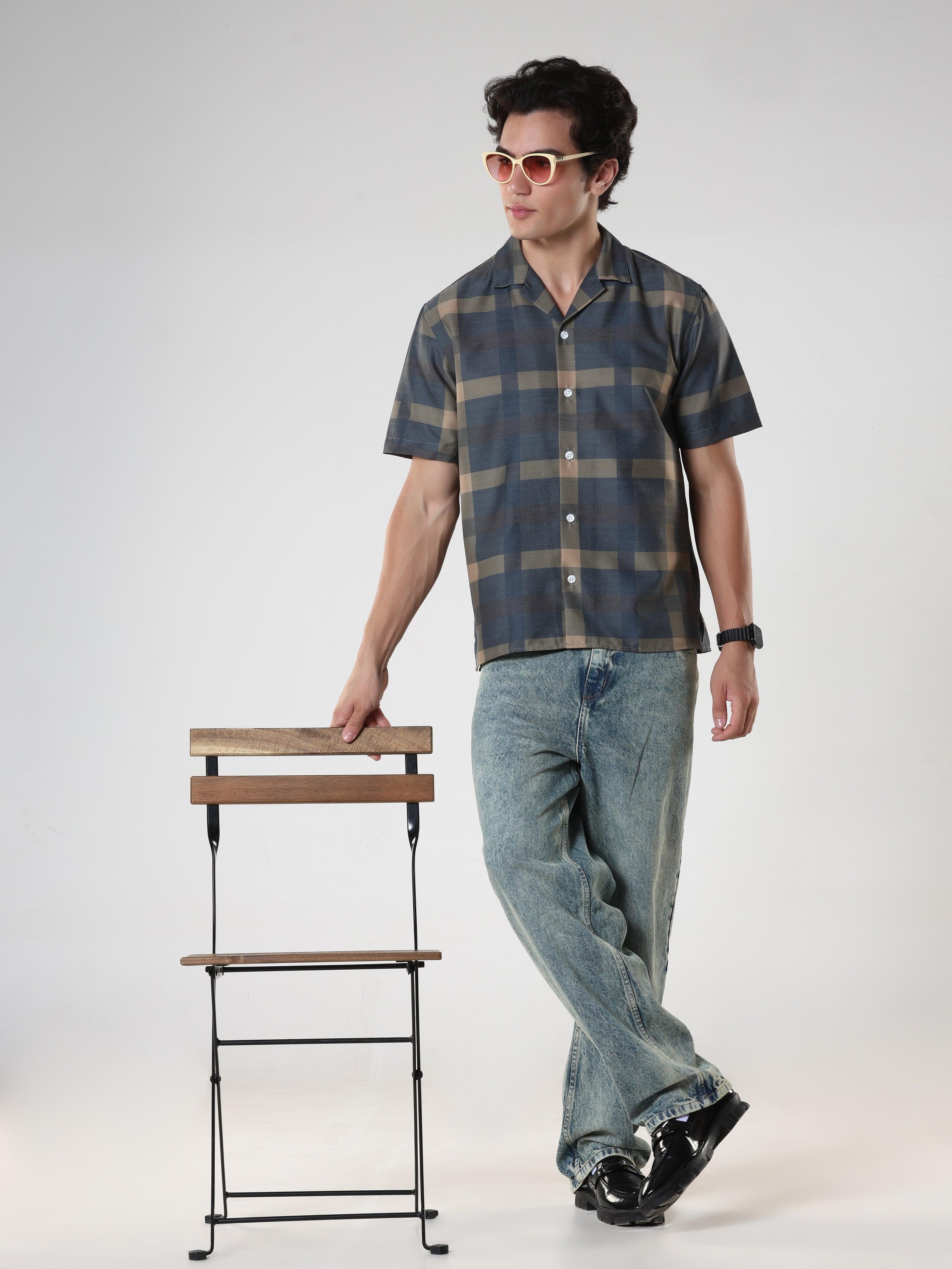 Kerenza - Checkered Lycra Shirt -Charcoal - Image 9