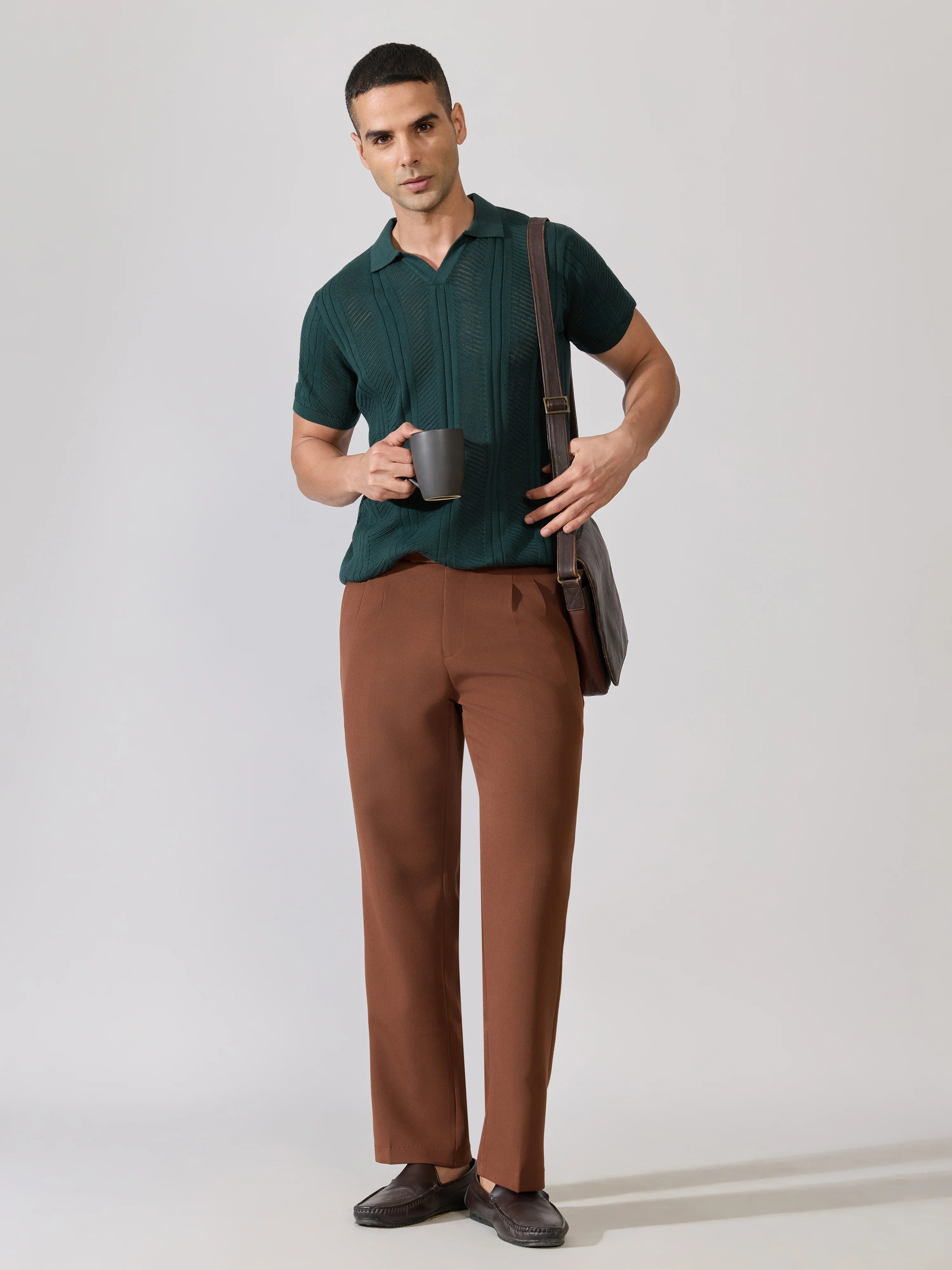 Kikeos-3 - Regular Fit Textured Open Knit Polo T-Shirt - Green - Image 2
