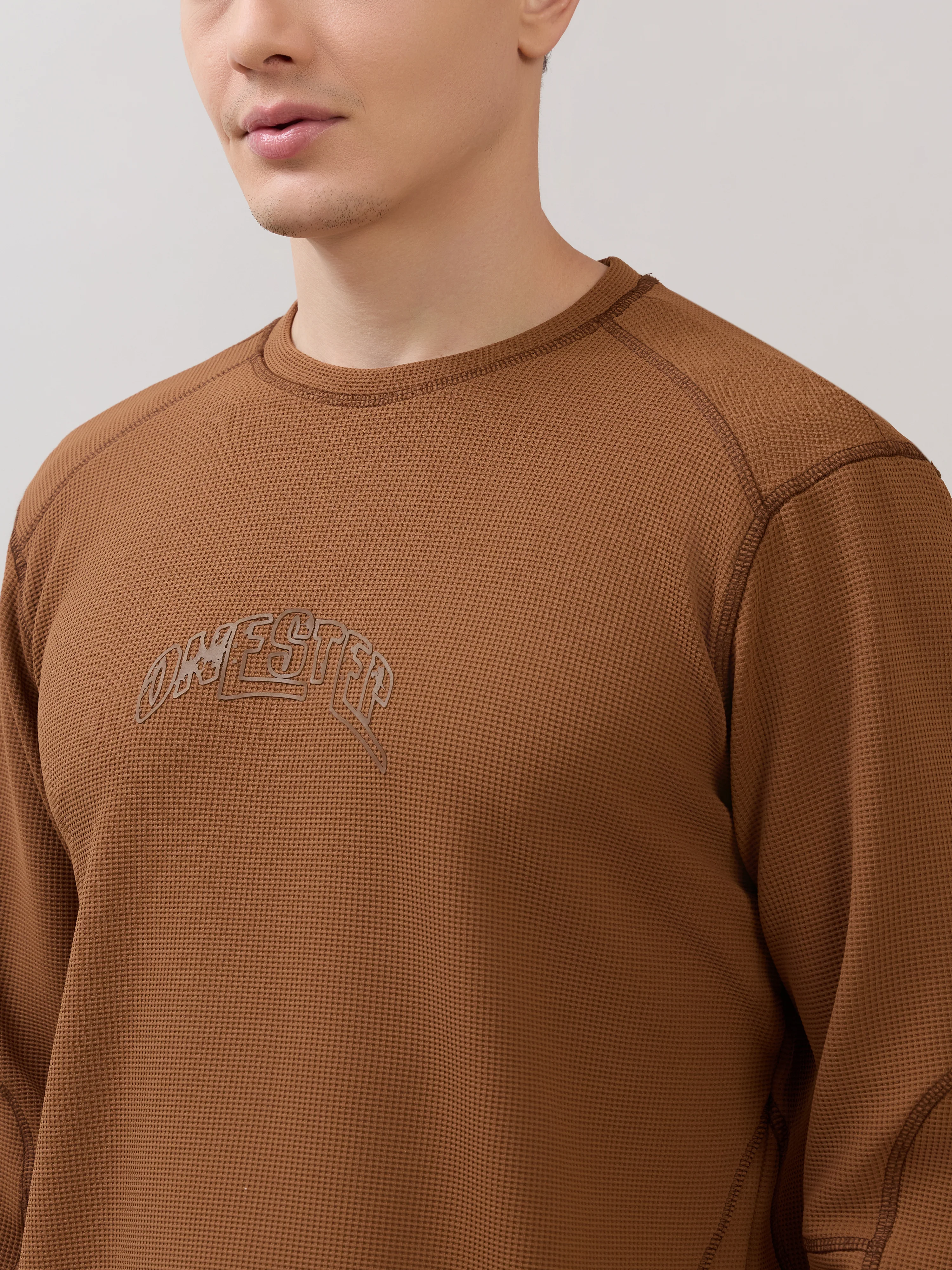Kinoia - Onstep Printed Contrast-Stitch Relaxed Sweatshirt -  Brown - Image 3