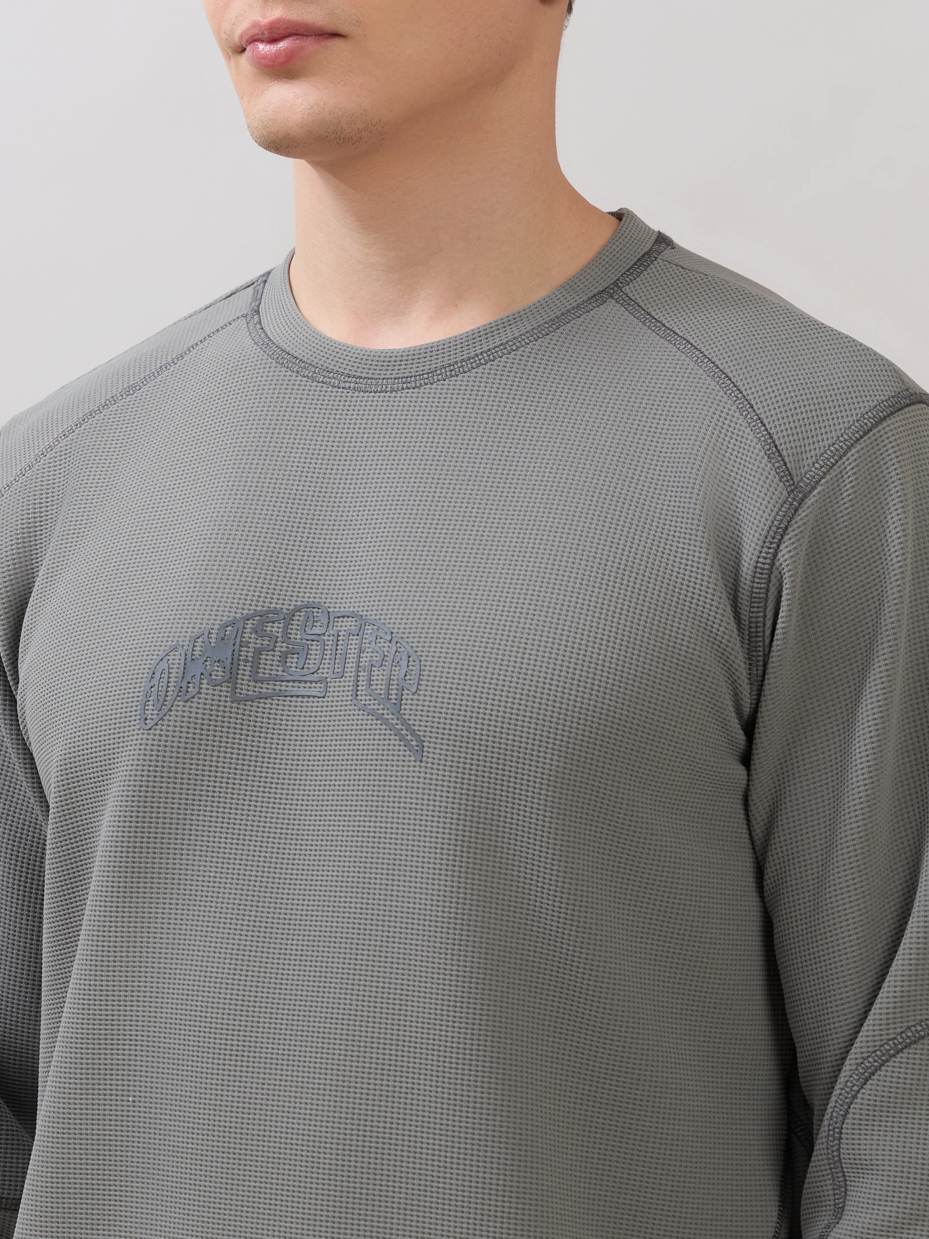 Kinoia - Onstep Printed Contrast-Stitch Relaxed Sweatshirt -  Grey - Image 3