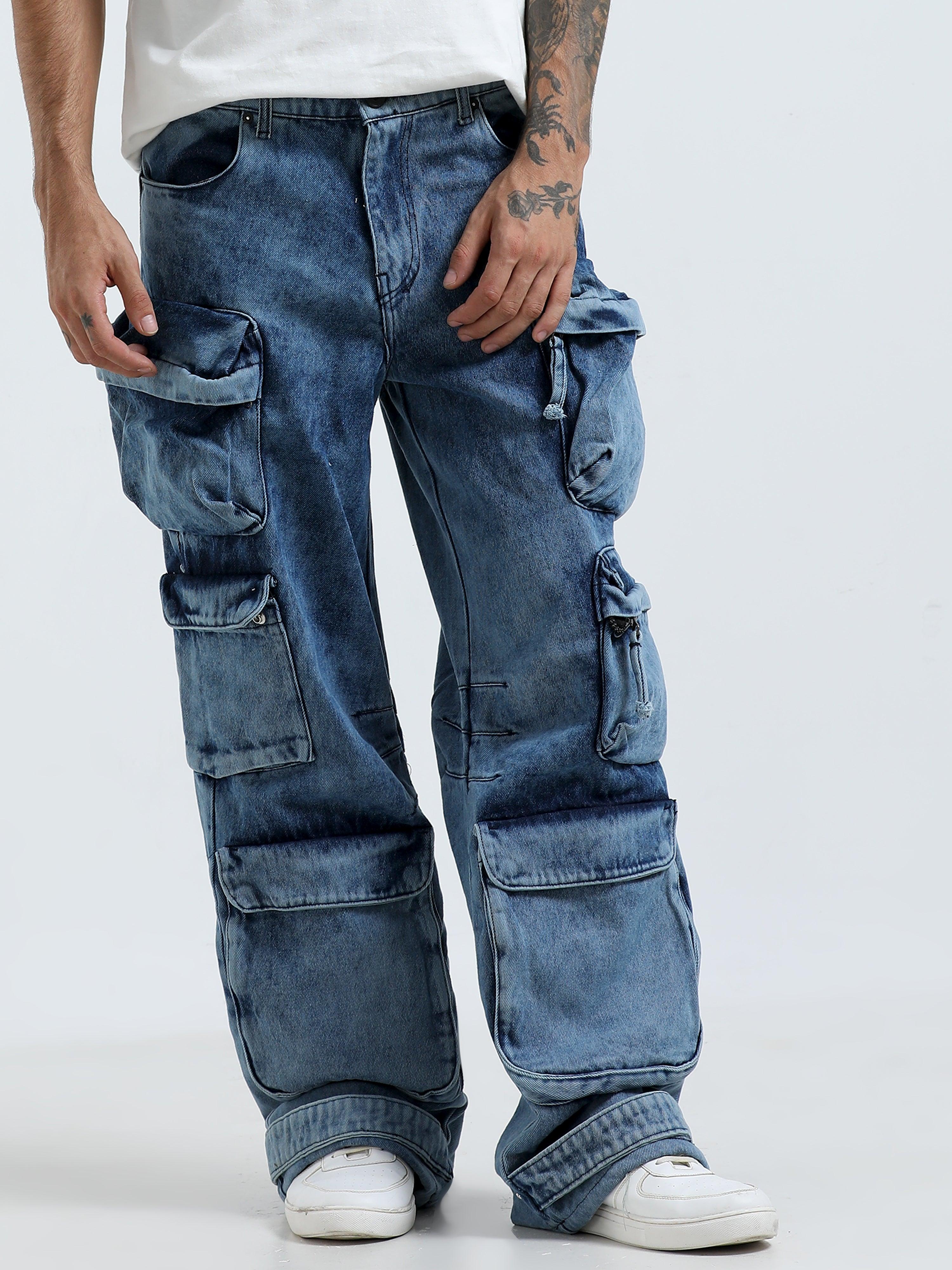 Kola - Baggy 10 Pocket Cargo Jeans- Blue - Image 5