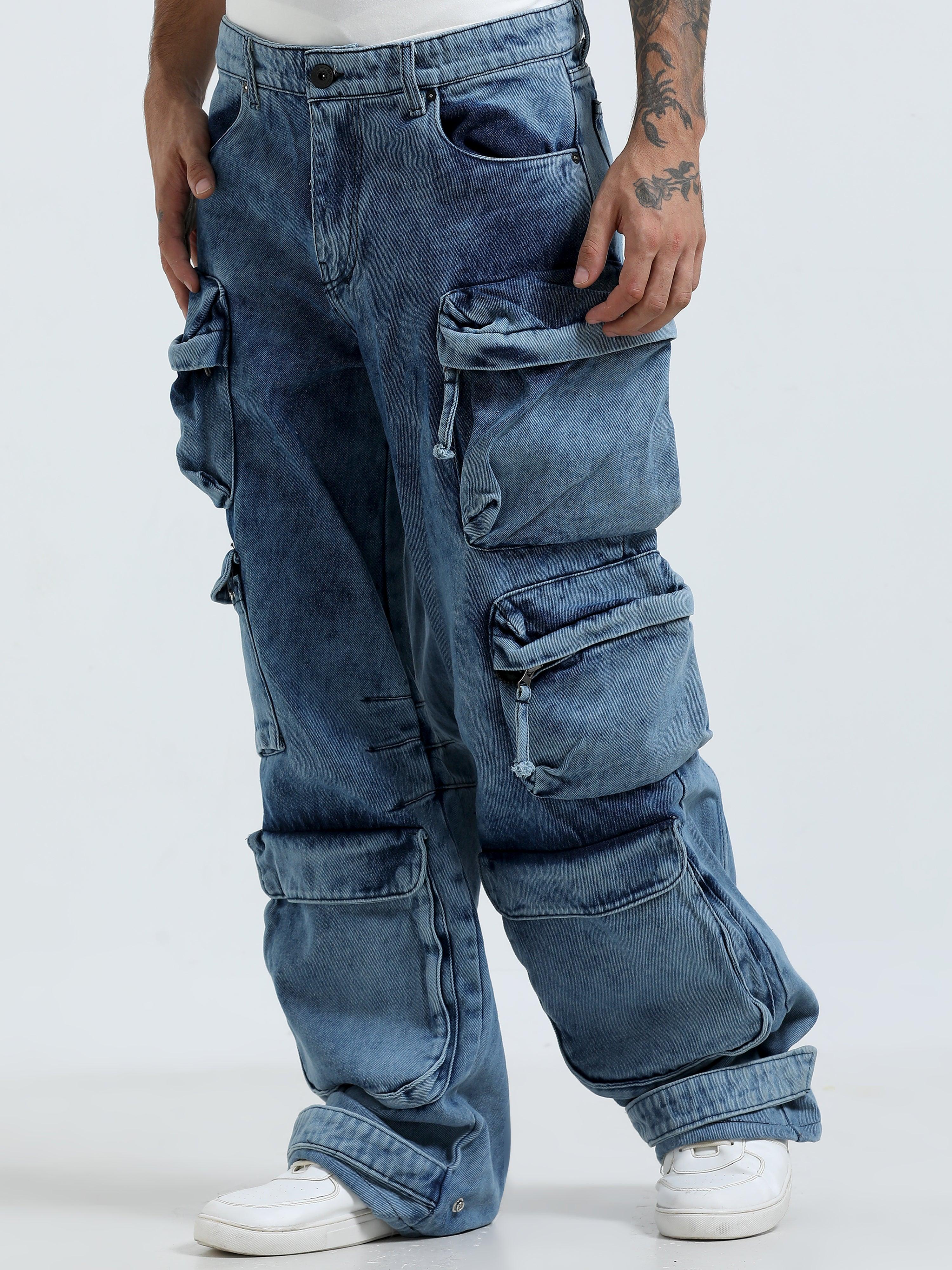 Kola - Baggy 10 Pocket Cargo Jeans- Blue - Image 6
