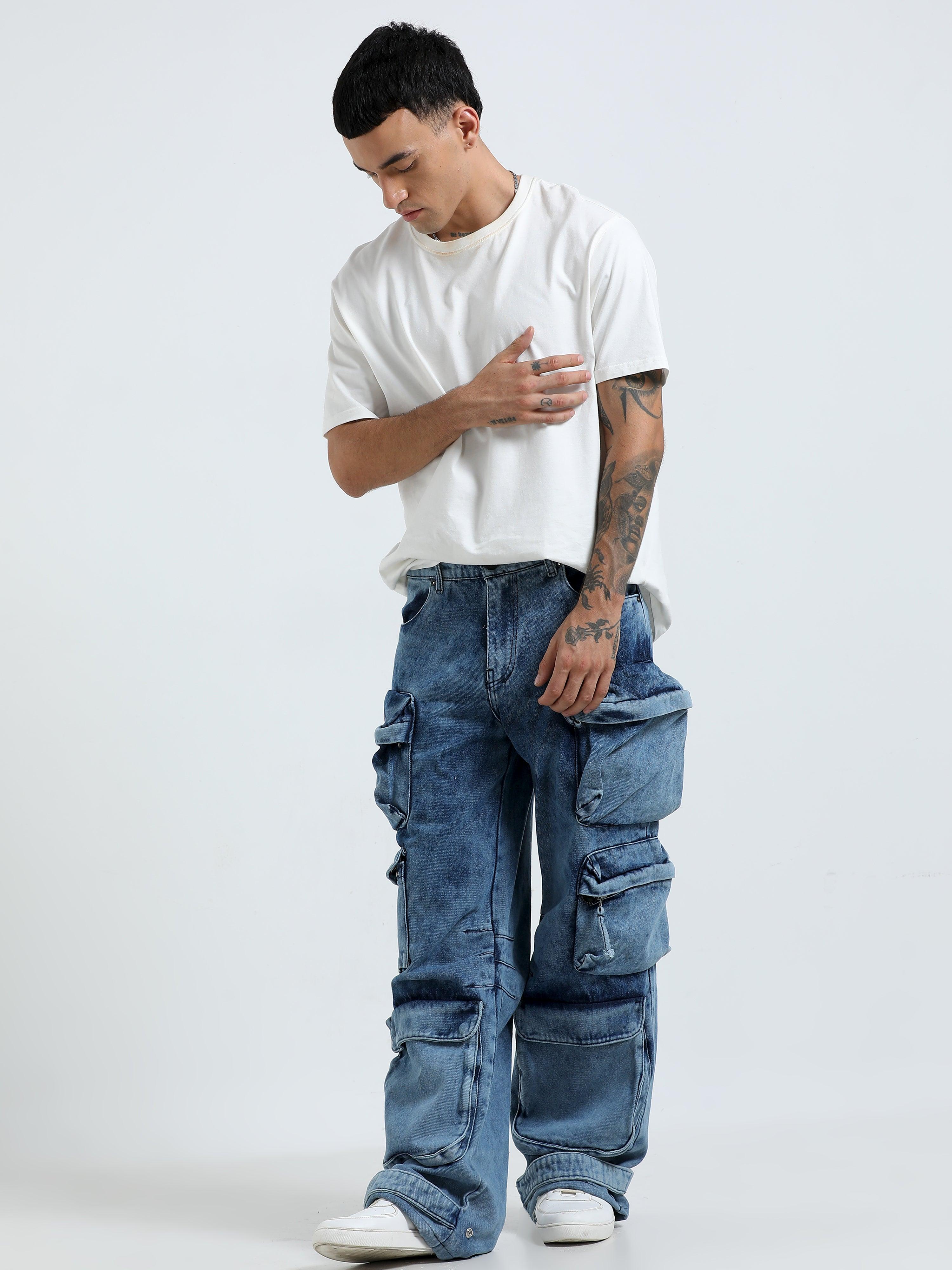 Kola - Baggy 10 Pocket Cargo Jeans- Blue - Image 7