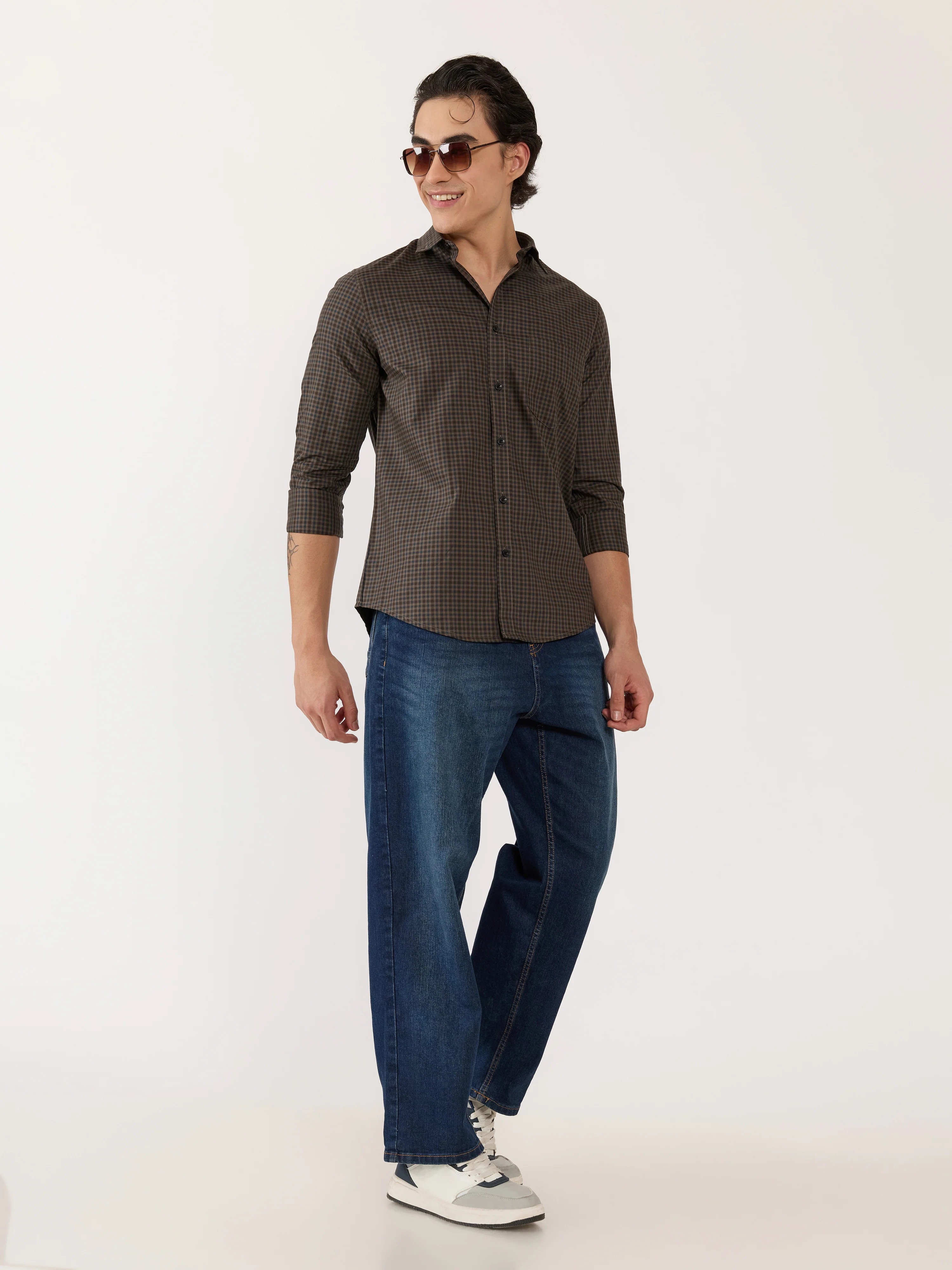 Kola - Turkish Fit Casual Checks Shirt - Brown - Image 3