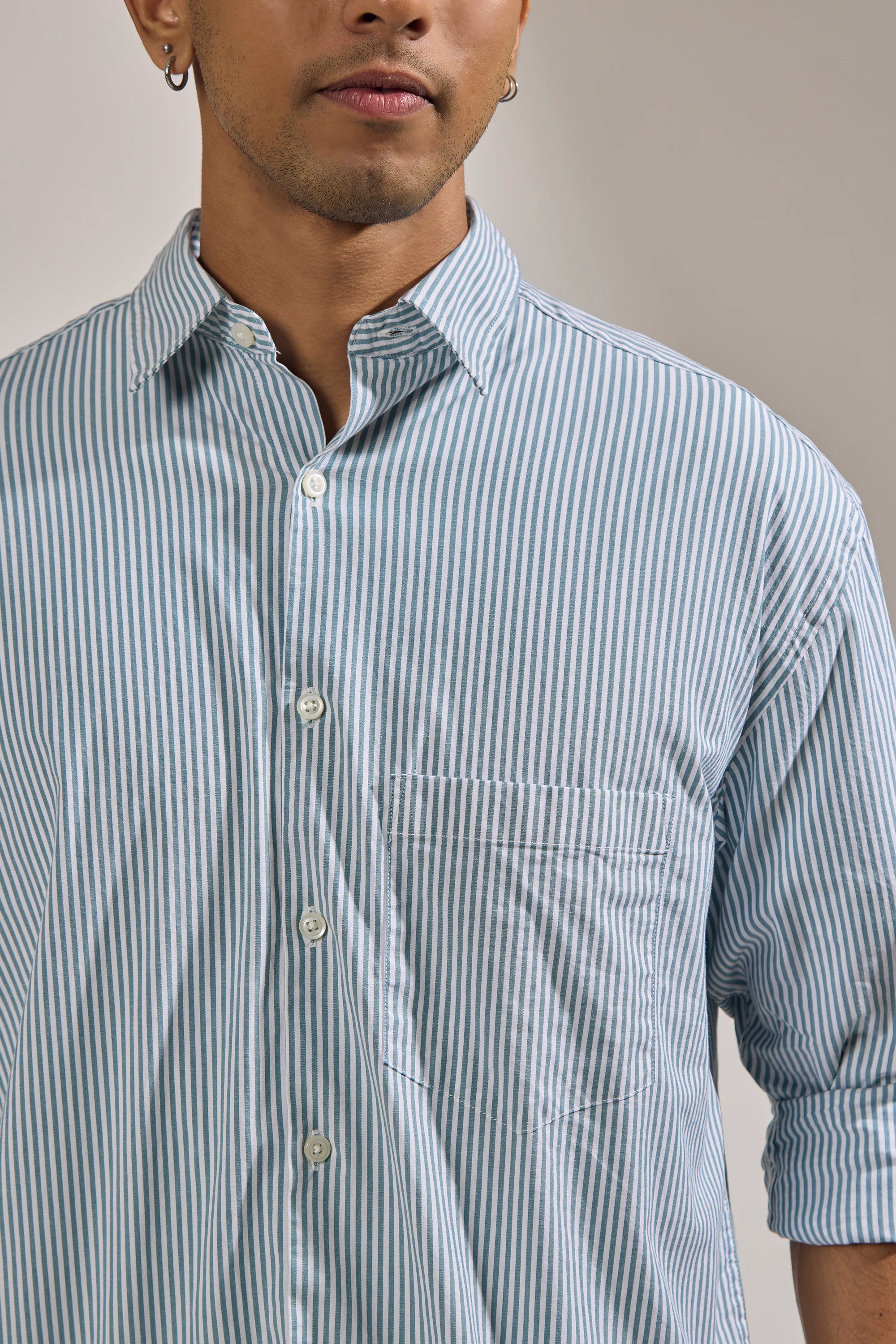 Lisandra - Oversize Striped Shirt- Cement Green - Image 3