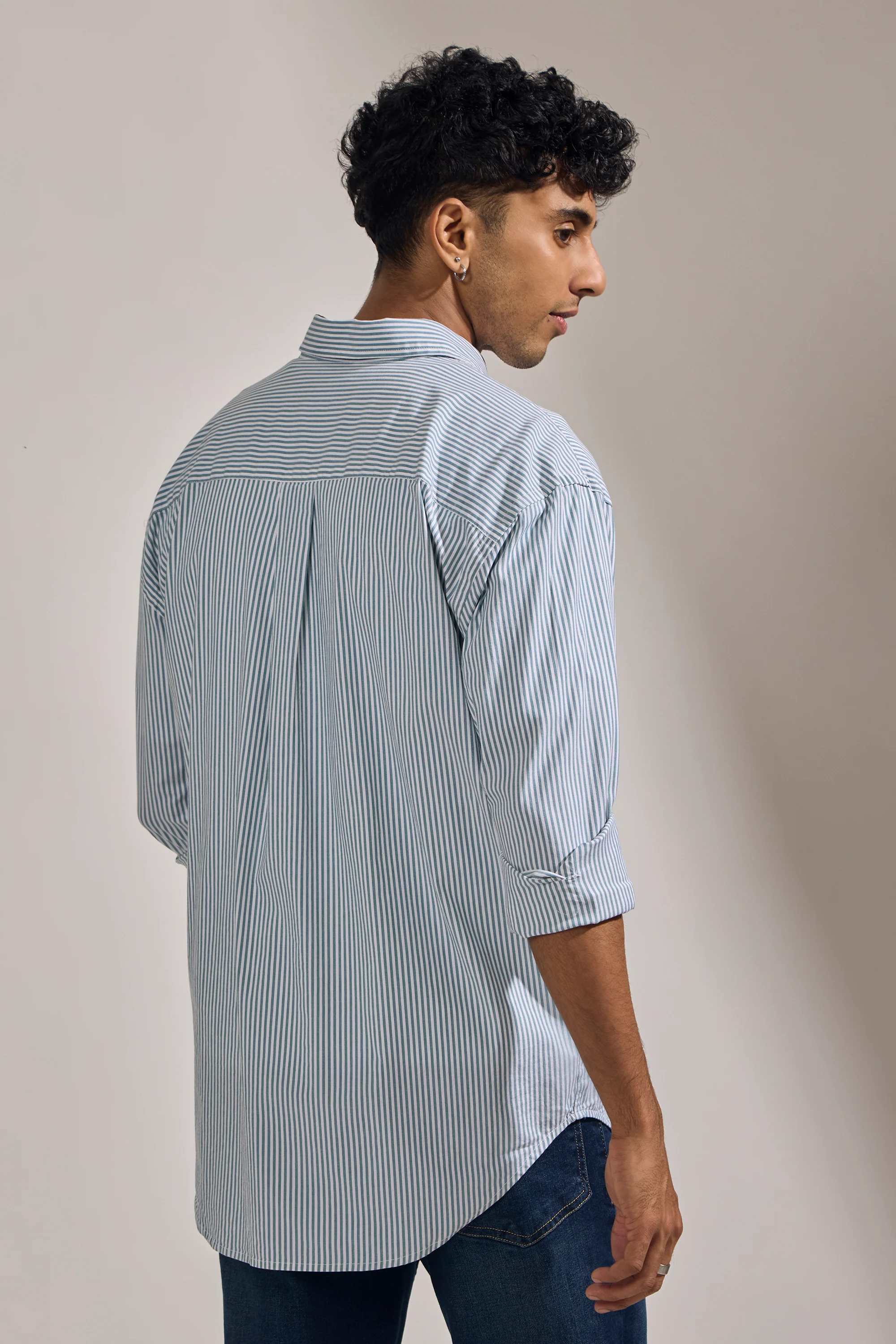 Lisandra - Oversize Striped Shirt- Cement Green - Image 5