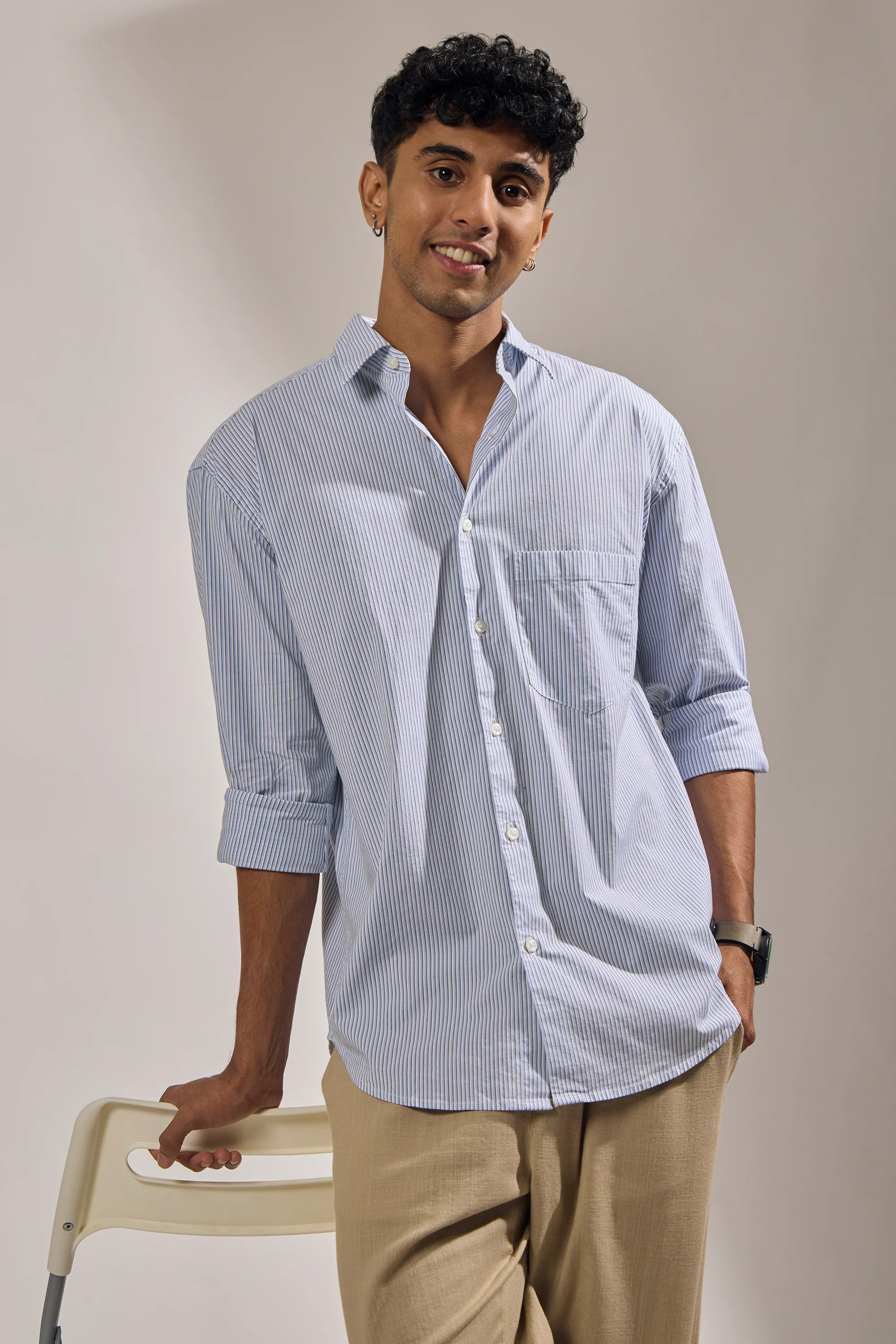 Lisandra - Oversize Striped Shirt- Olive Blue - Image 5