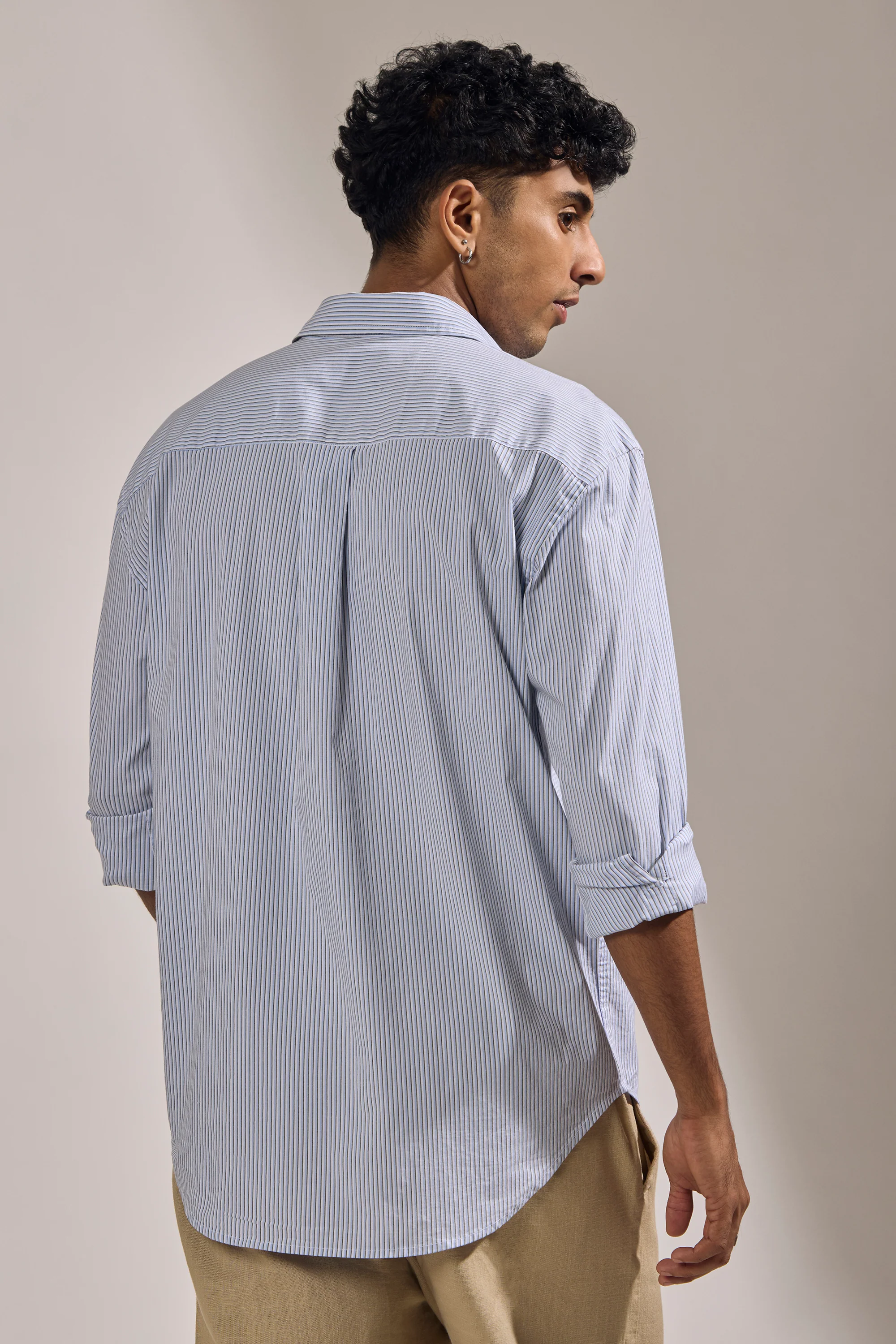Lisandra - Oversize Striped Shirt- Olive Blue - Image 6