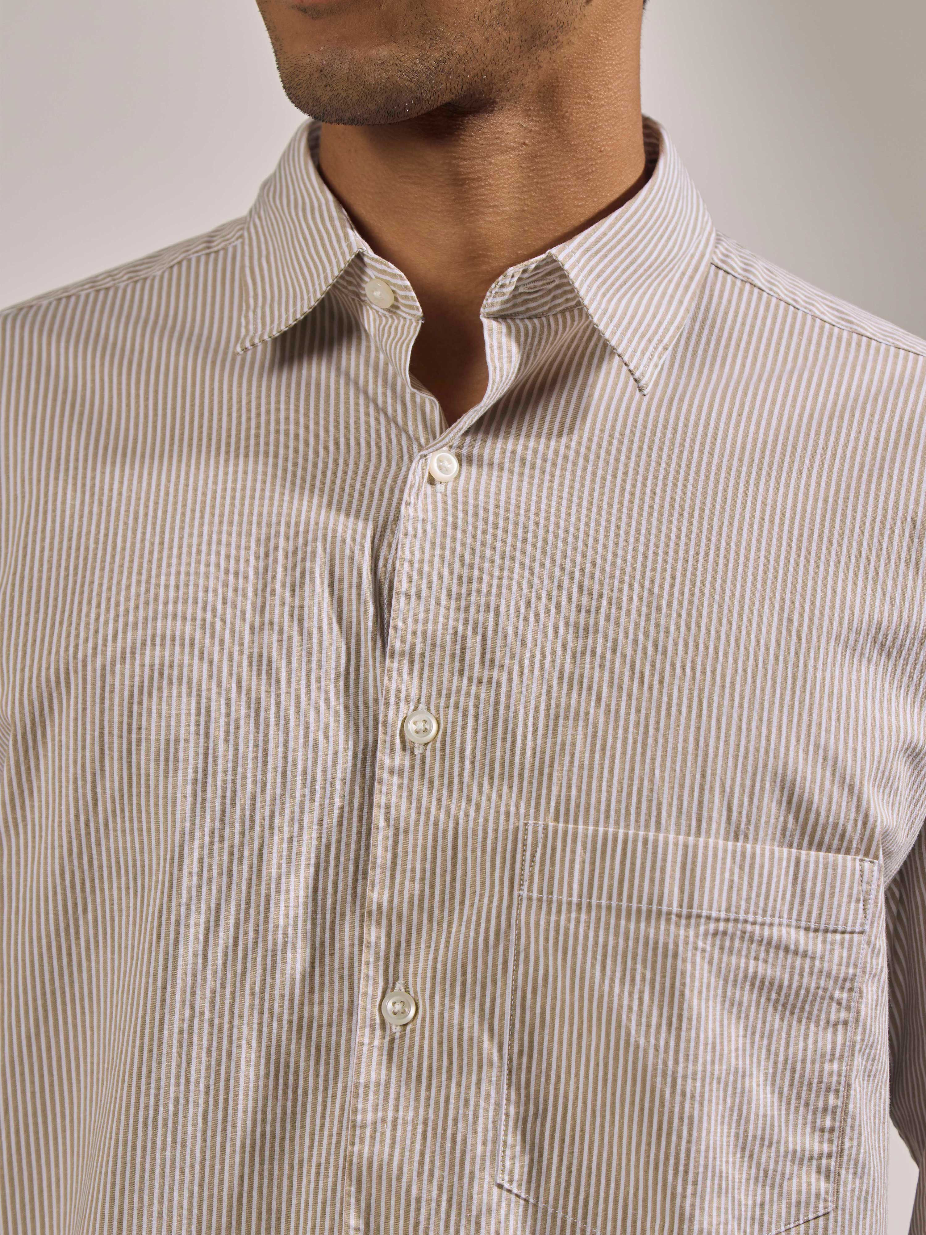 Lisandra - Oversize Striped Shirt- Olive Brown - Image 3