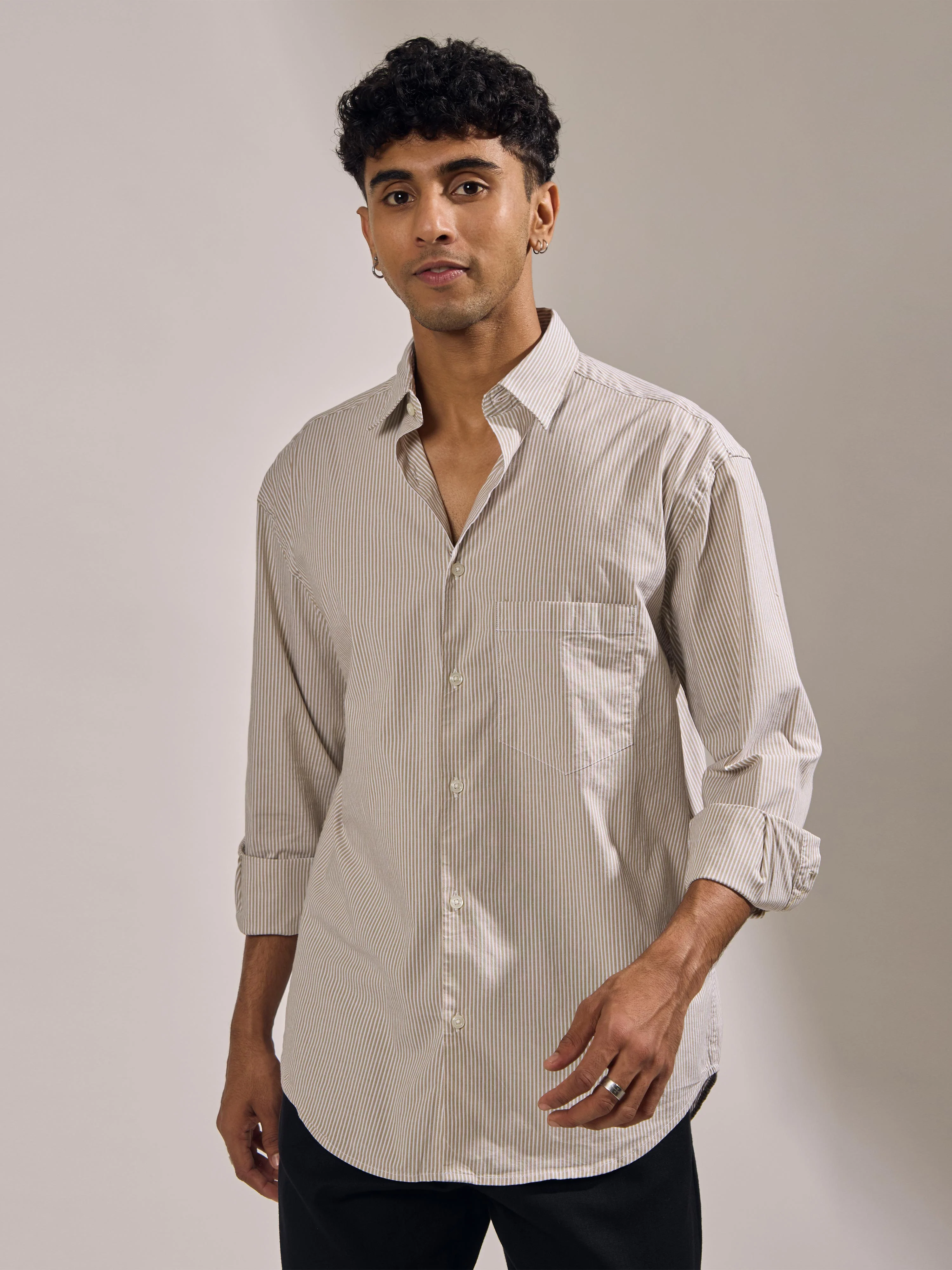 Lisandra - Oversize Striped Shirt- Olive Brown - Image 4
