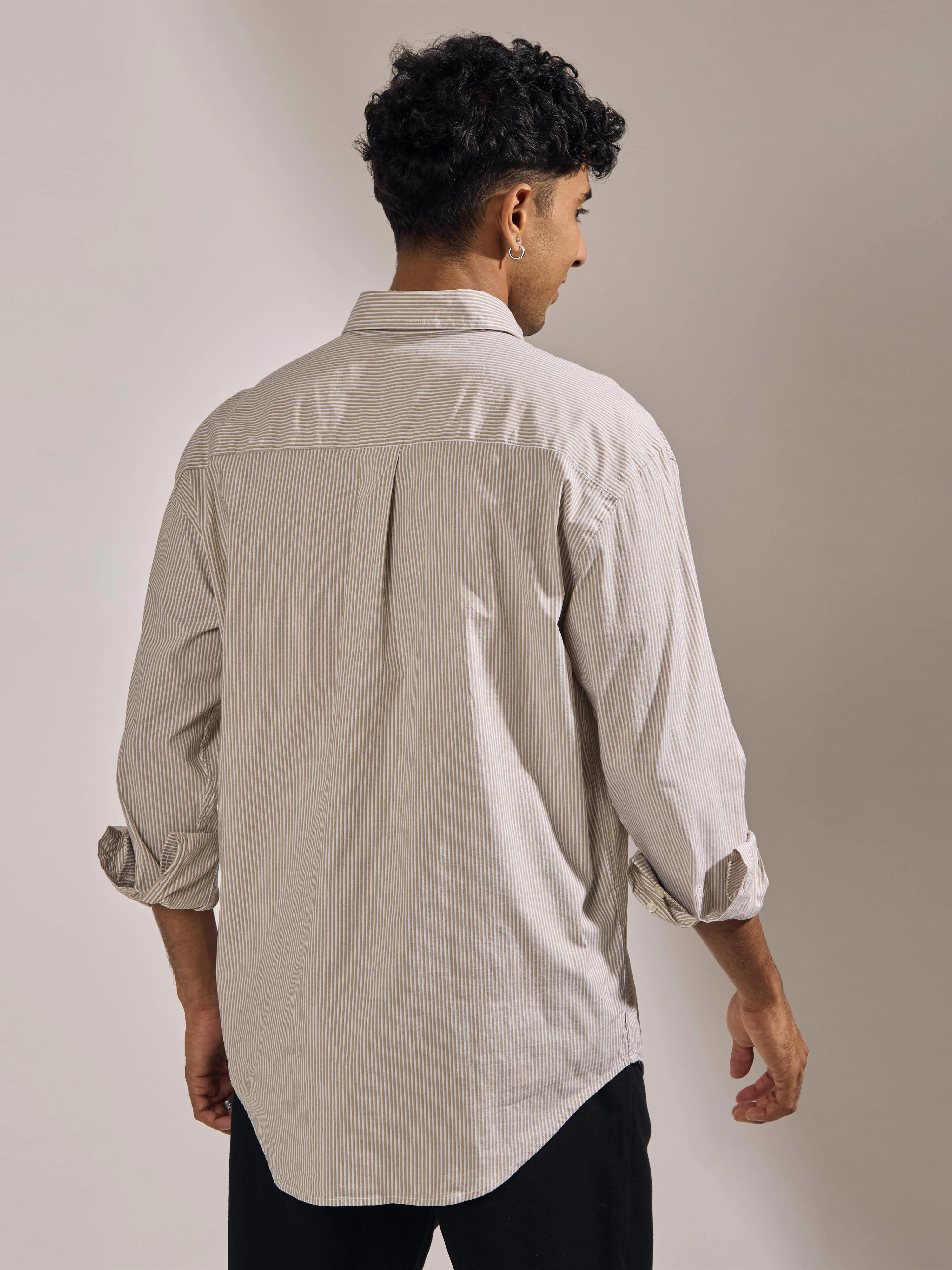 Lisandra - Oversize Striped Shirt- Olive Brown - Image 5