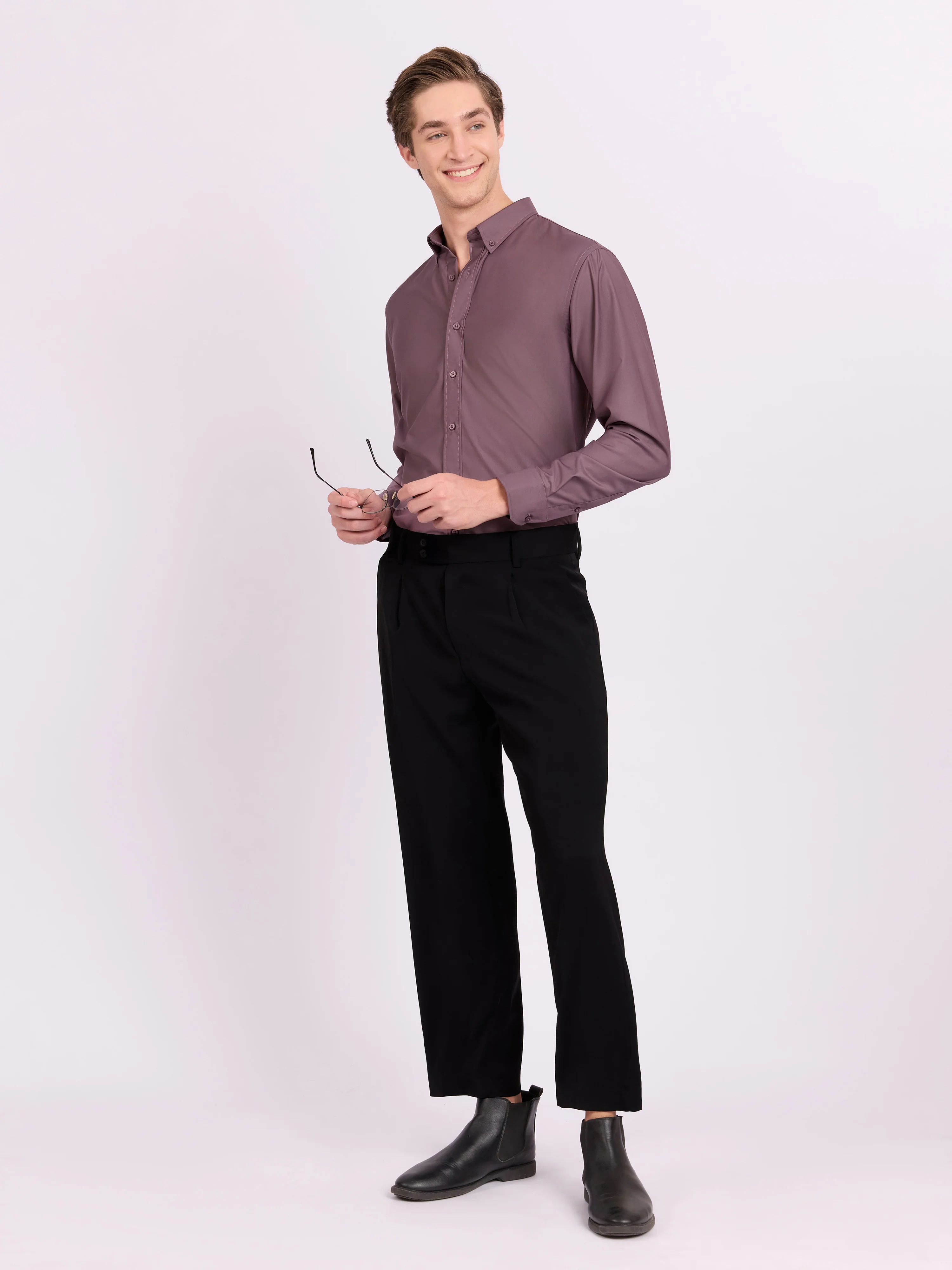 Lololo - Relaxed Fit Plain Shirt - Light Grape - Image 2