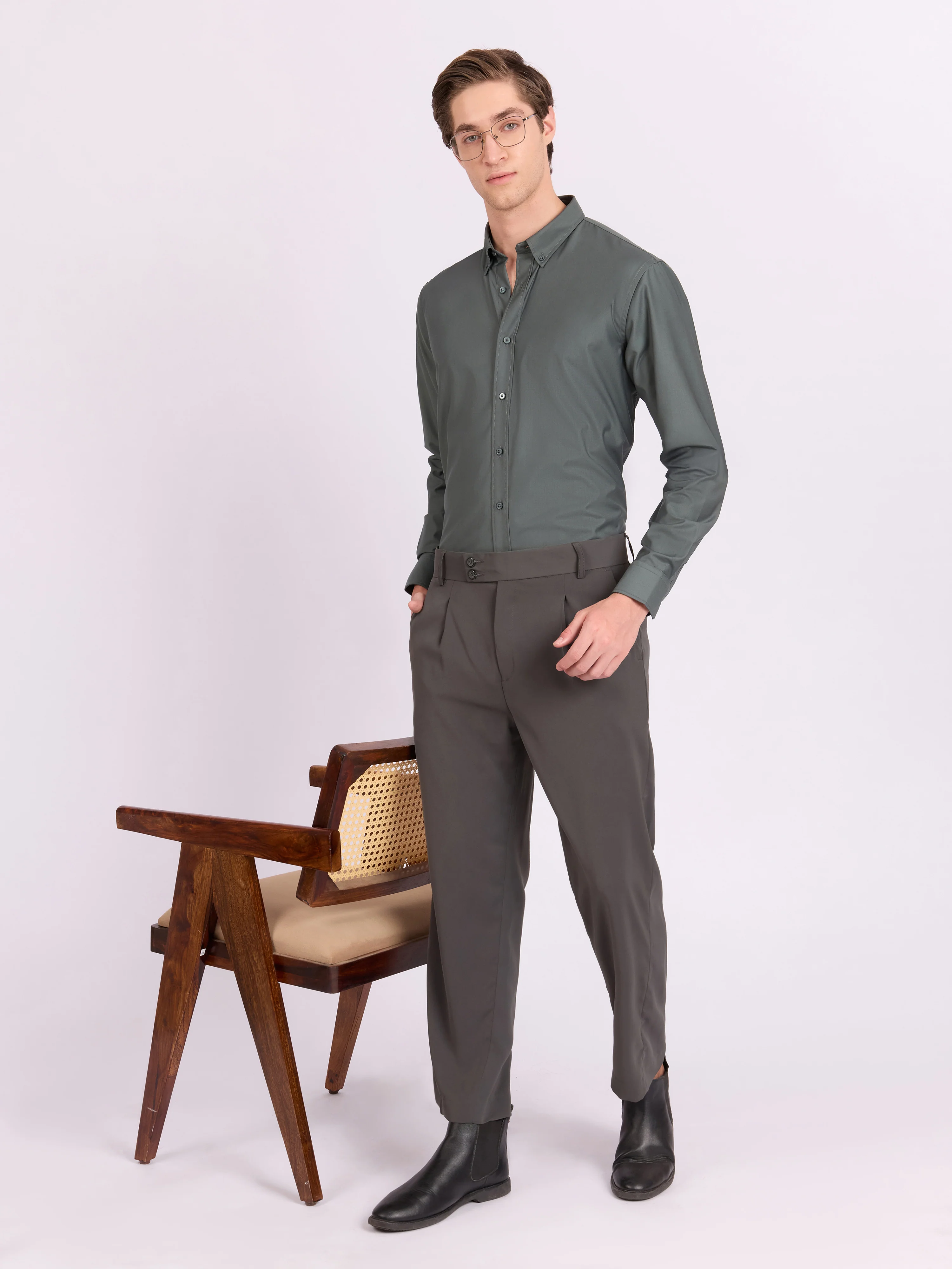Lololo - Relaxed Fit Plain Shirt - Silver Pine - Image 2