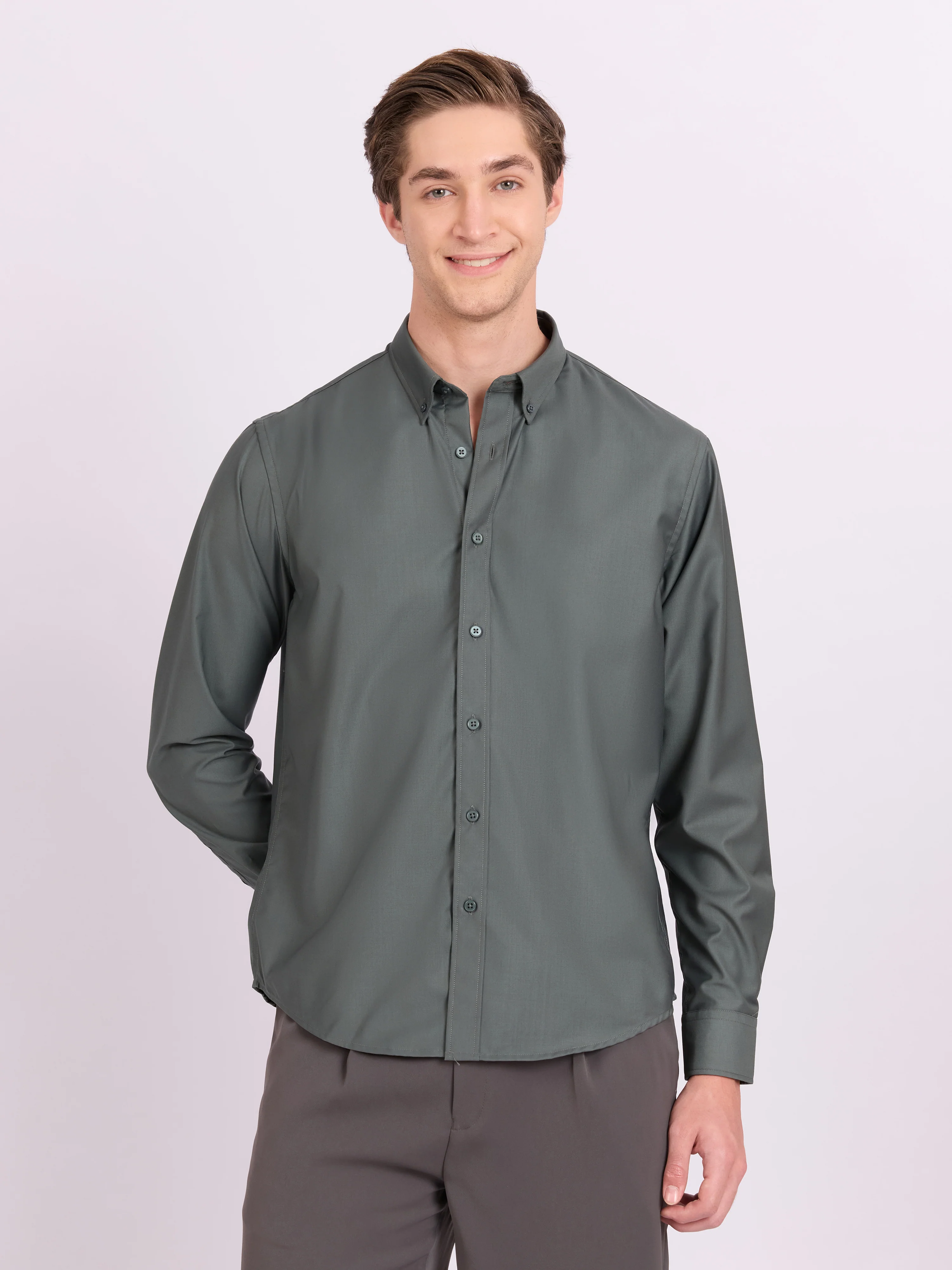 Lololo - Relaxed Fit Plain Shirt - Silver Pine - Image 4