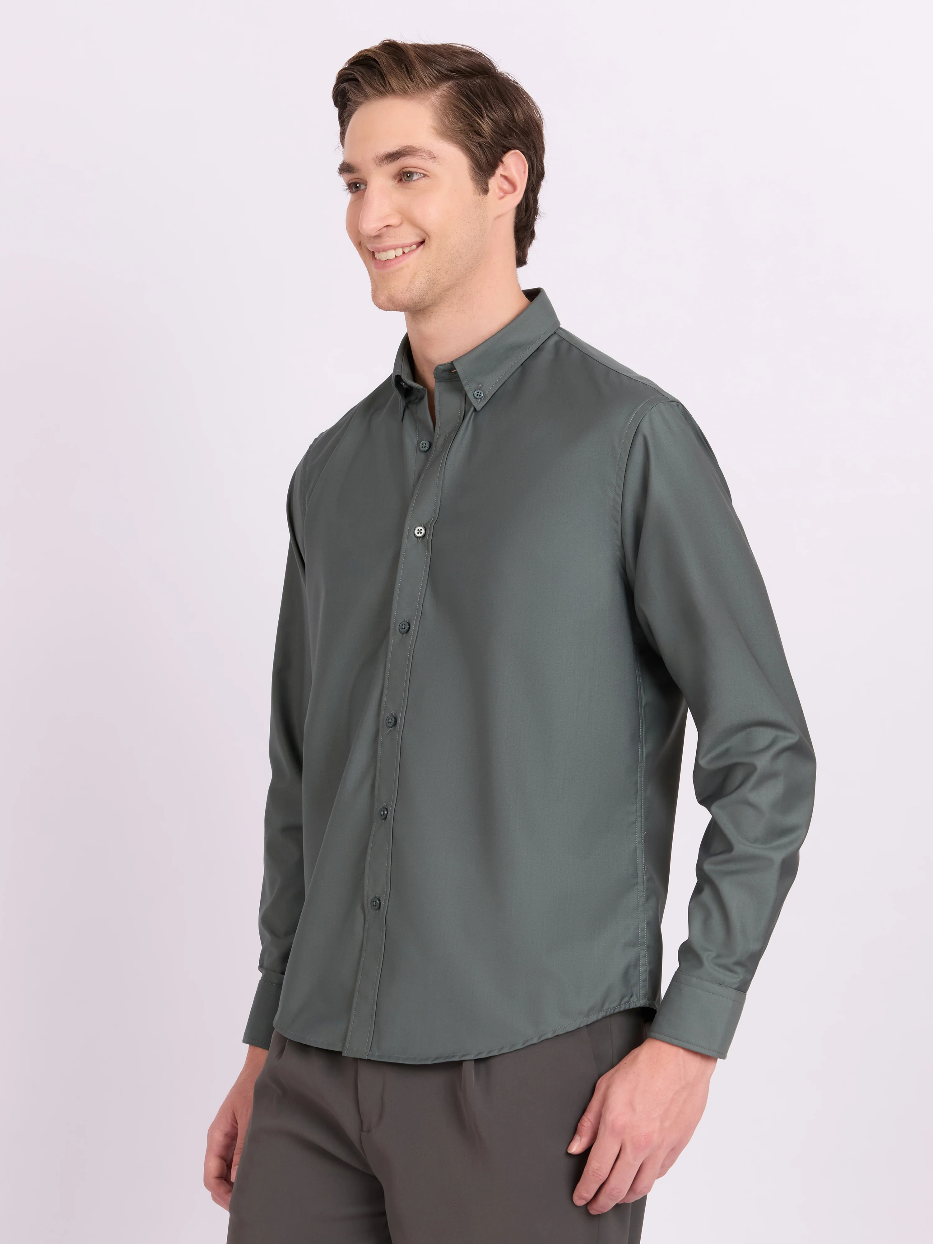Lololo - Relaxed Fit Plain Shirt - Silver Pine - Image 5