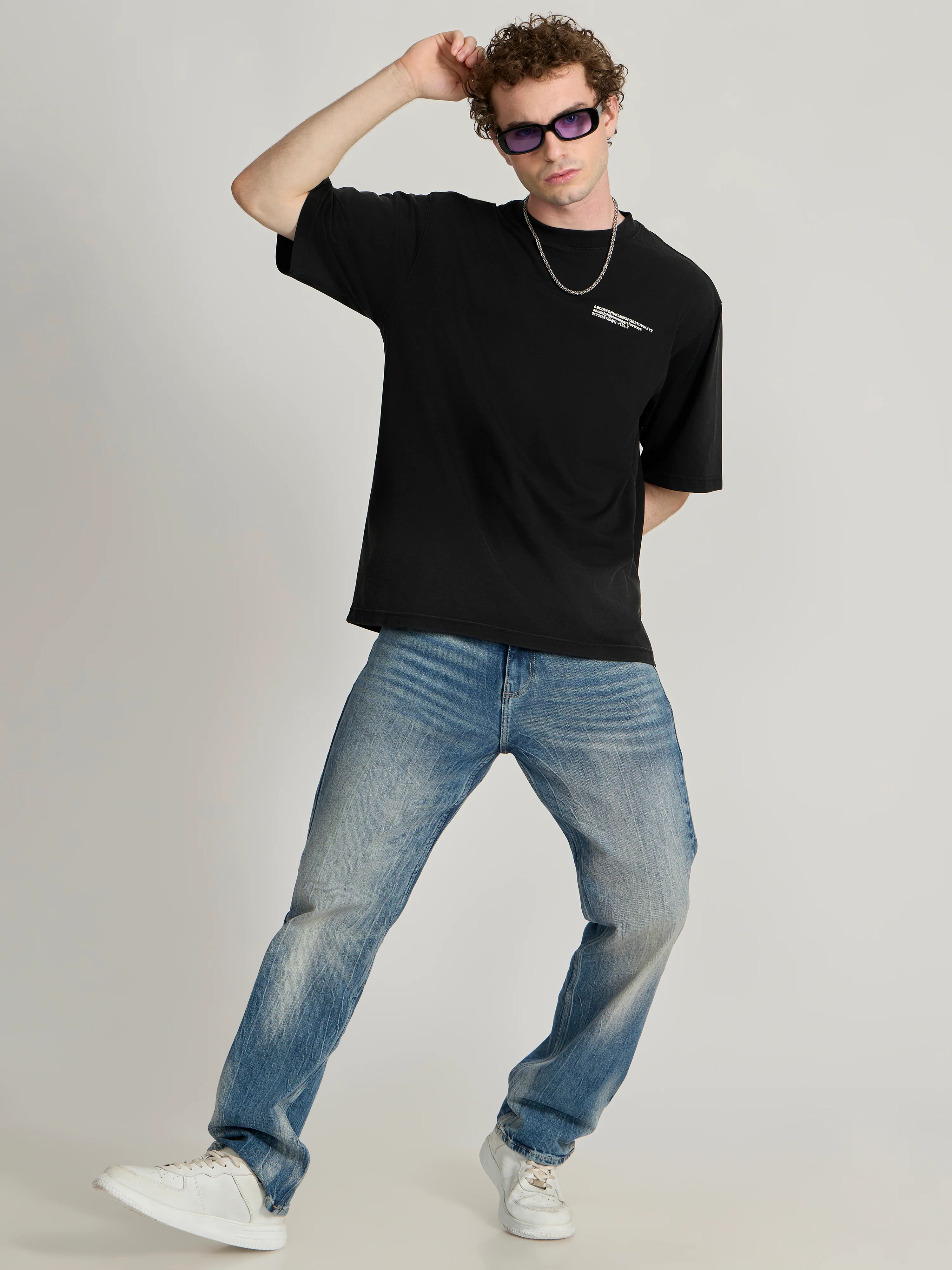 Lona - Alphabet Printed Baggy T-Shirt - Black - Image 4